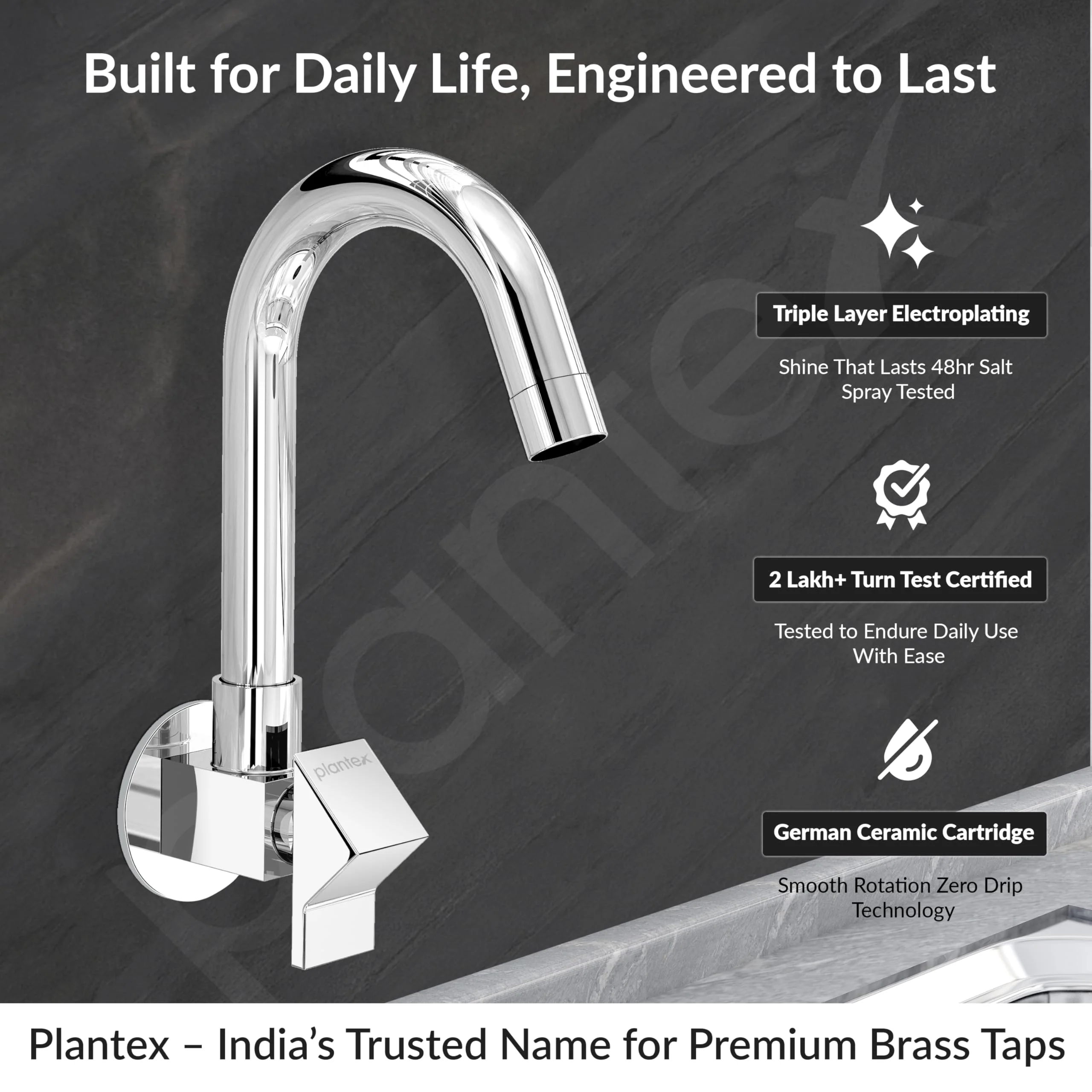 Plantex Kitchen Sink Tap with Water Saving Nozzle/Wall Mount Sink Tap for Kitchen Basin with 360° Swivel Spout-7 Year Warranty by Plantex (PRI-310-Chrome) - Image 2