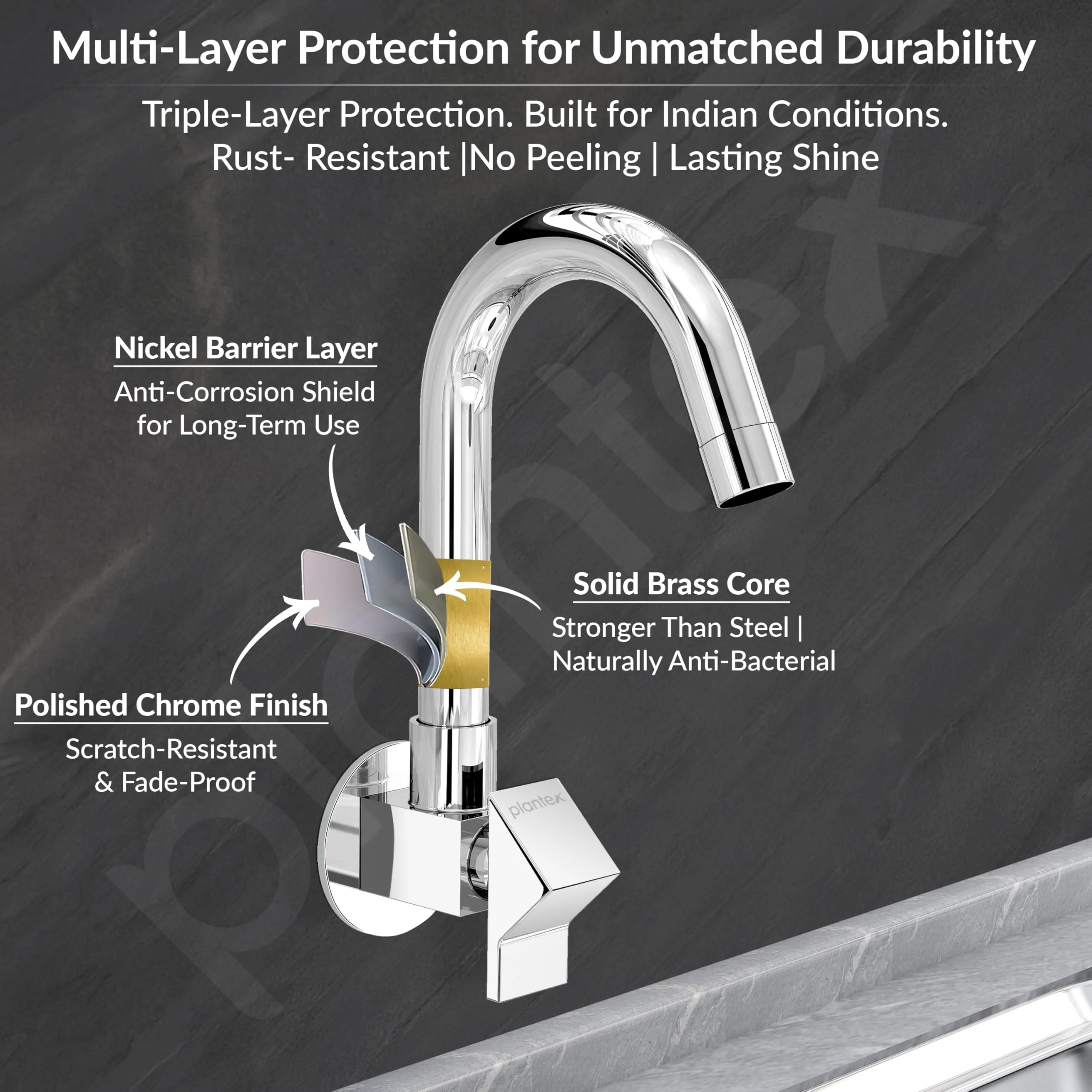Plantex Kitchen Sink Tap with Water Saving Nozzle/Wall Mount Sink Tap for Kitchen Basin with 360° Swivel Spout-7 Year Warranty by Plantex (PRI-310-Chrome) - Image 5