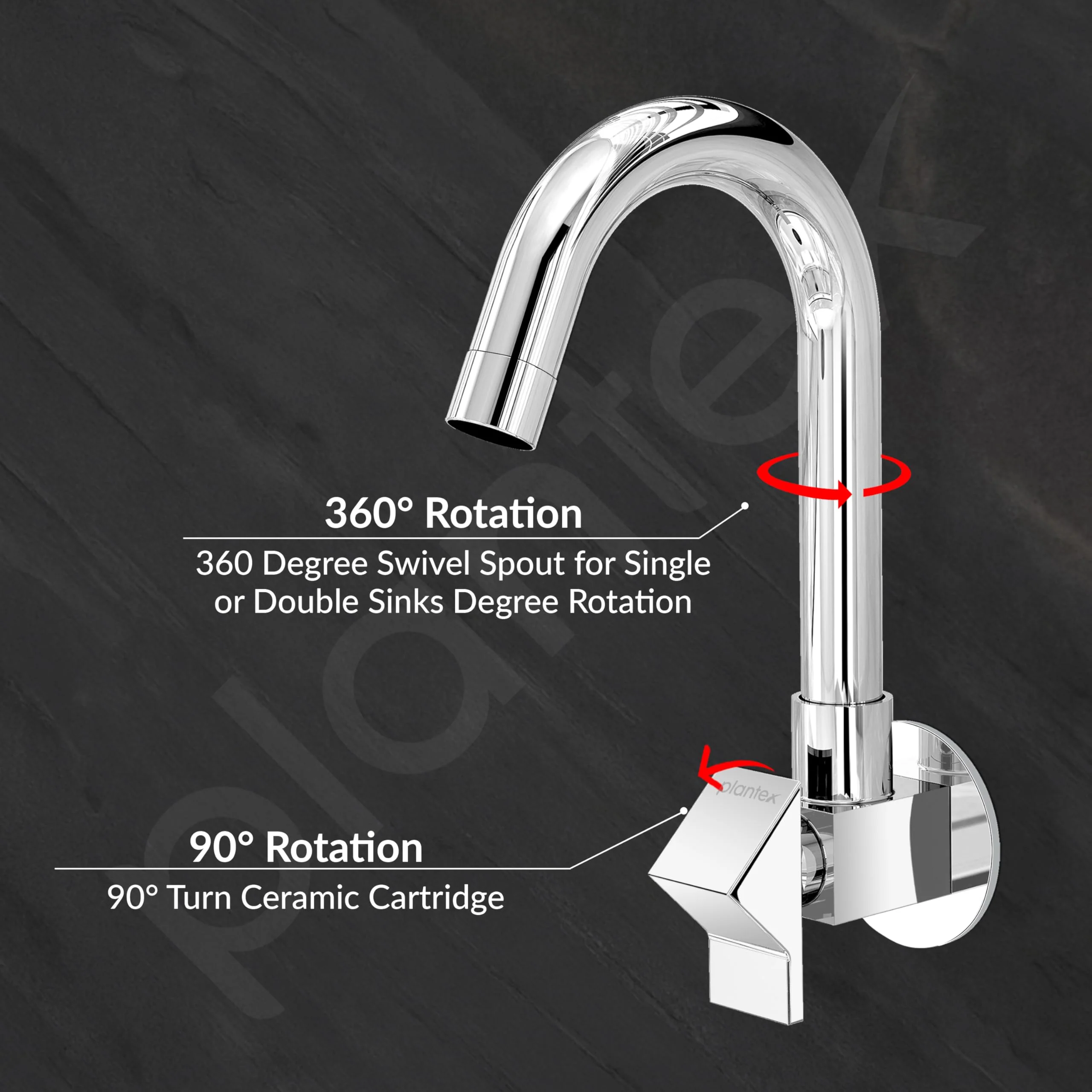 Plantex Kitchen Sink Tap with Water Saving Nozzle/Wall Mount Sink Tap for Kitchen Basin with 360° Swivel Spout-7 Year Warranty by Plantex (PRI-310-Chrome) - Image 6