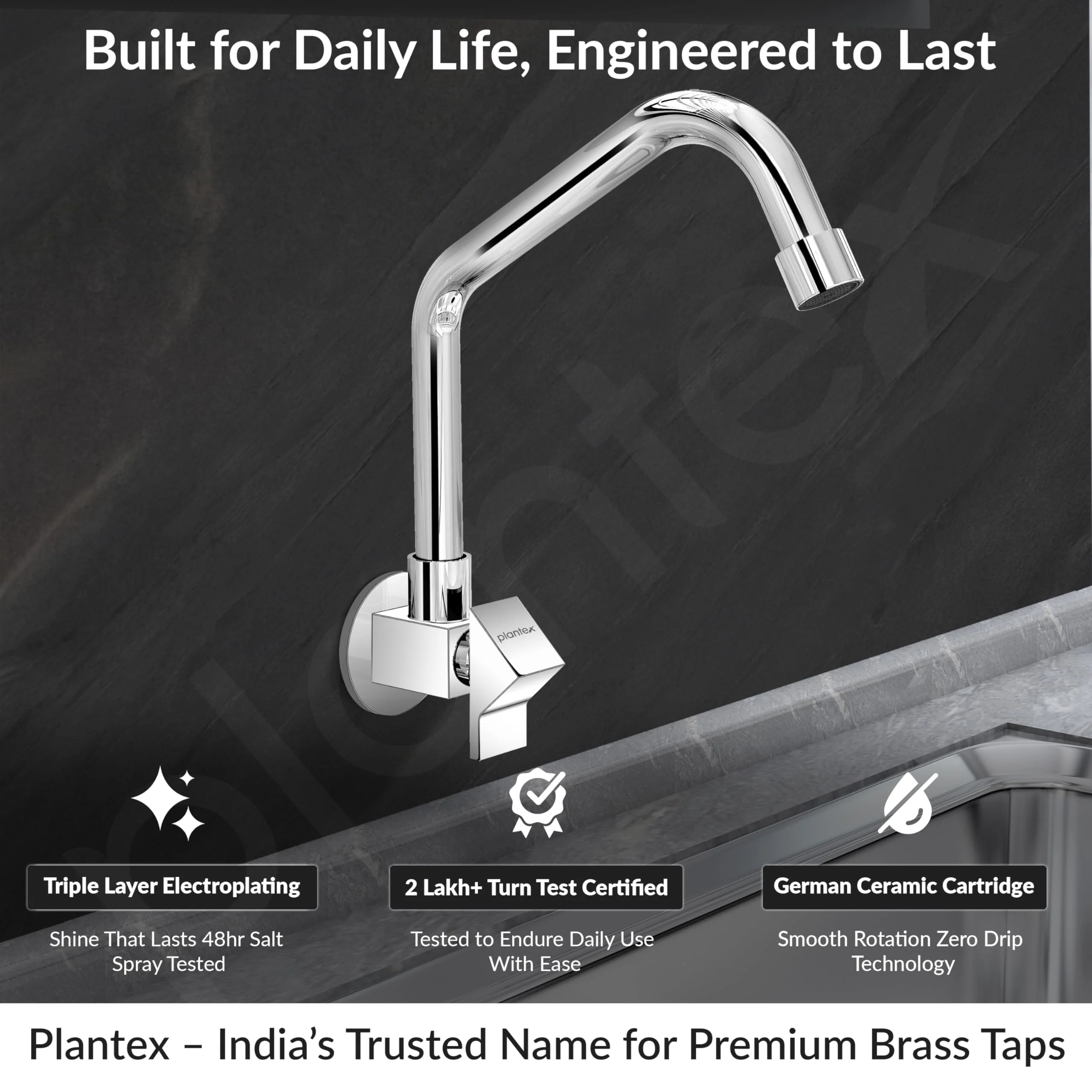 Plantex Kitchen Taps for Home Sink with Water Saving Nozzle for Kitchen Tap/360° Swivel Spout for Sink Tap for Basin with Brass Wall Flange -(PRI-311-Chrome) - Image 2