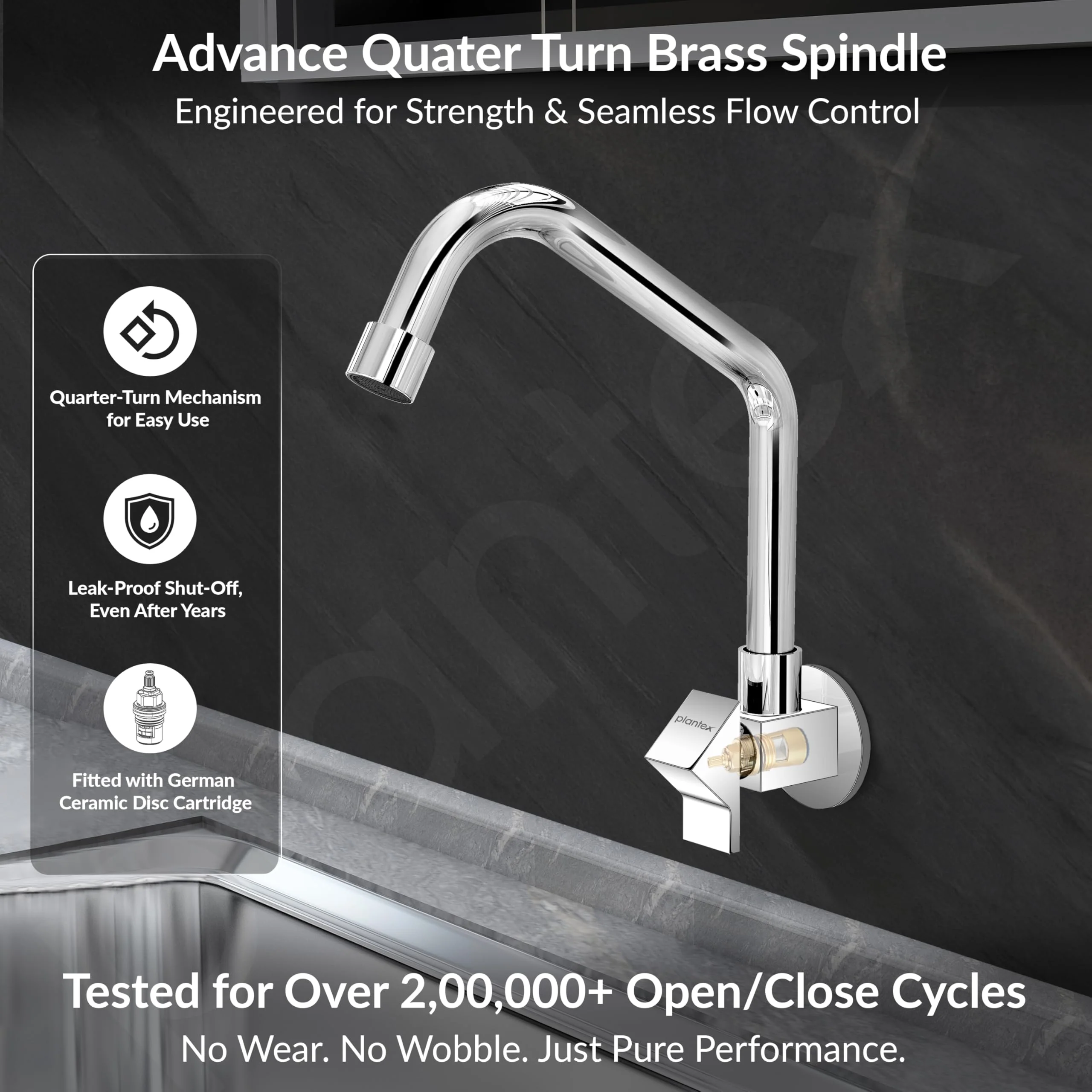 Plantex Kitchen Taps for Home Sink with Water Saving Nozzle for Kitchen Tap/360° Swivel Spout for Sink Tap for Basin with Brass Wall Flange -(PRI-311-Chrome) - Image 3
