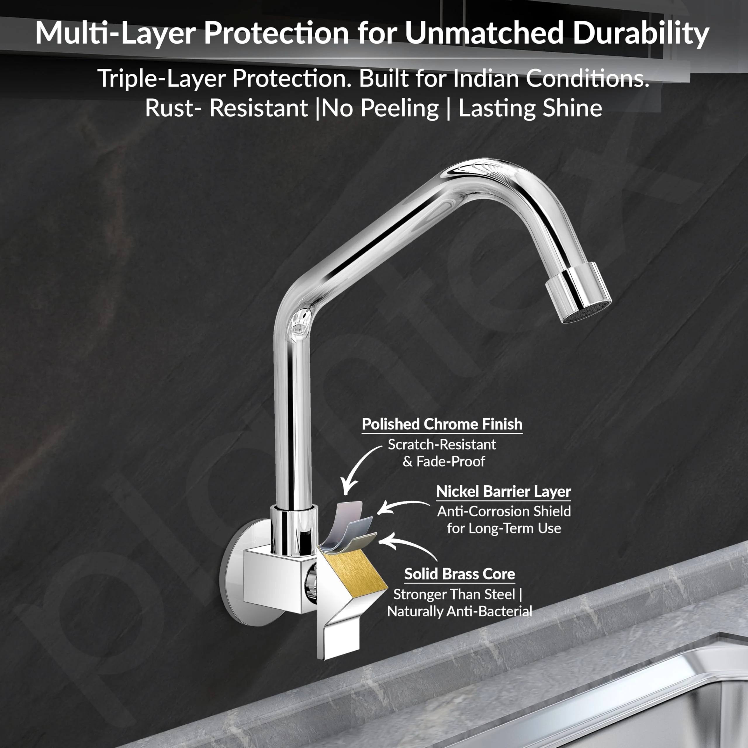 Plantex Kitchen Taps for Home Sink with Water Saving Nozzle for Kitchen Tap/360° Swivel Spout for Sink Tap for Basin with Brass Wall Flange -(PRI-311-Chrome) - Image 5