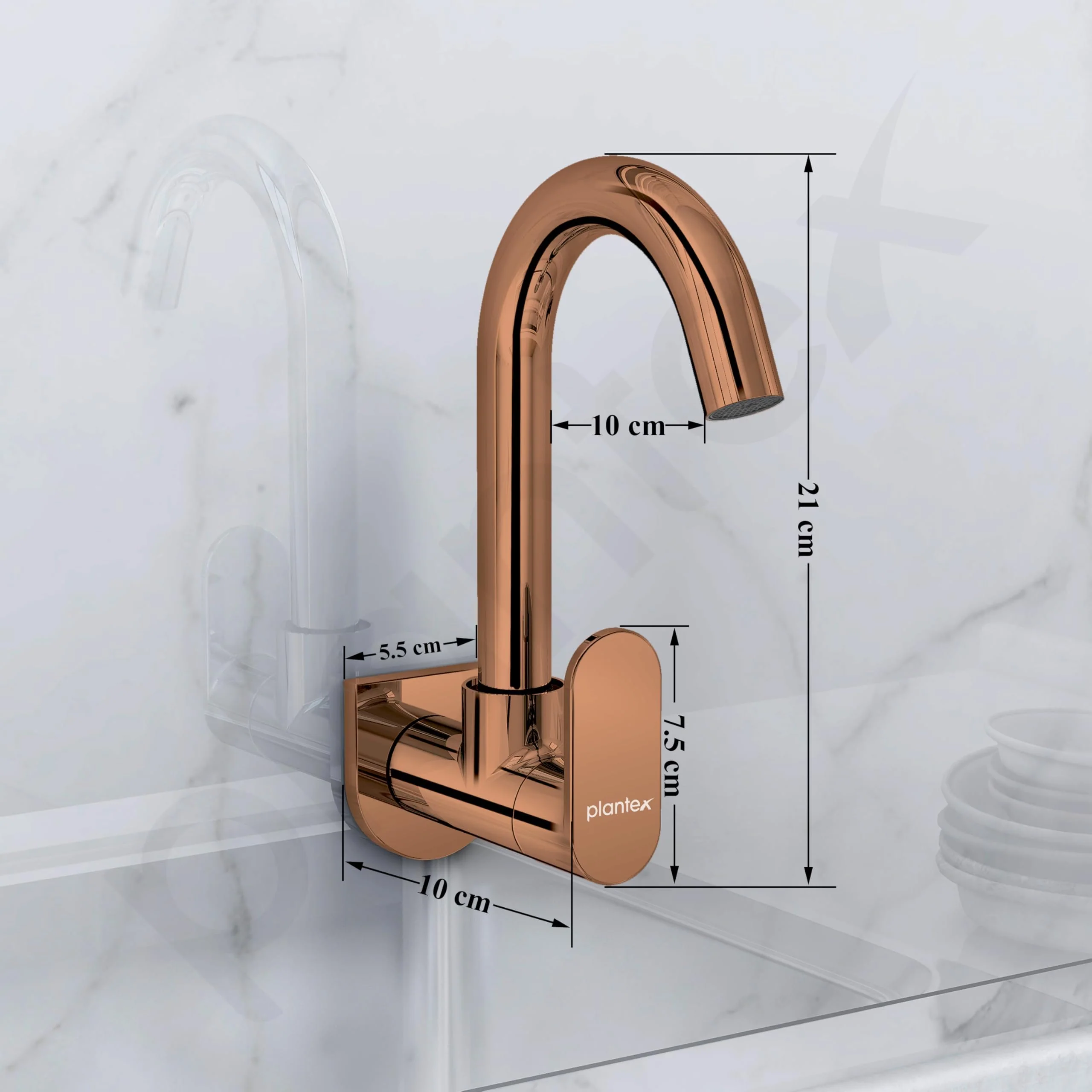 Plantex Kitchen Taps for Home Sink with Water Saving Nozzle for Sink Tap/High Arc 360° Swivel Spout for Sink Tap with Brass Wall Flange -(ORN-210-RG) - Image 3