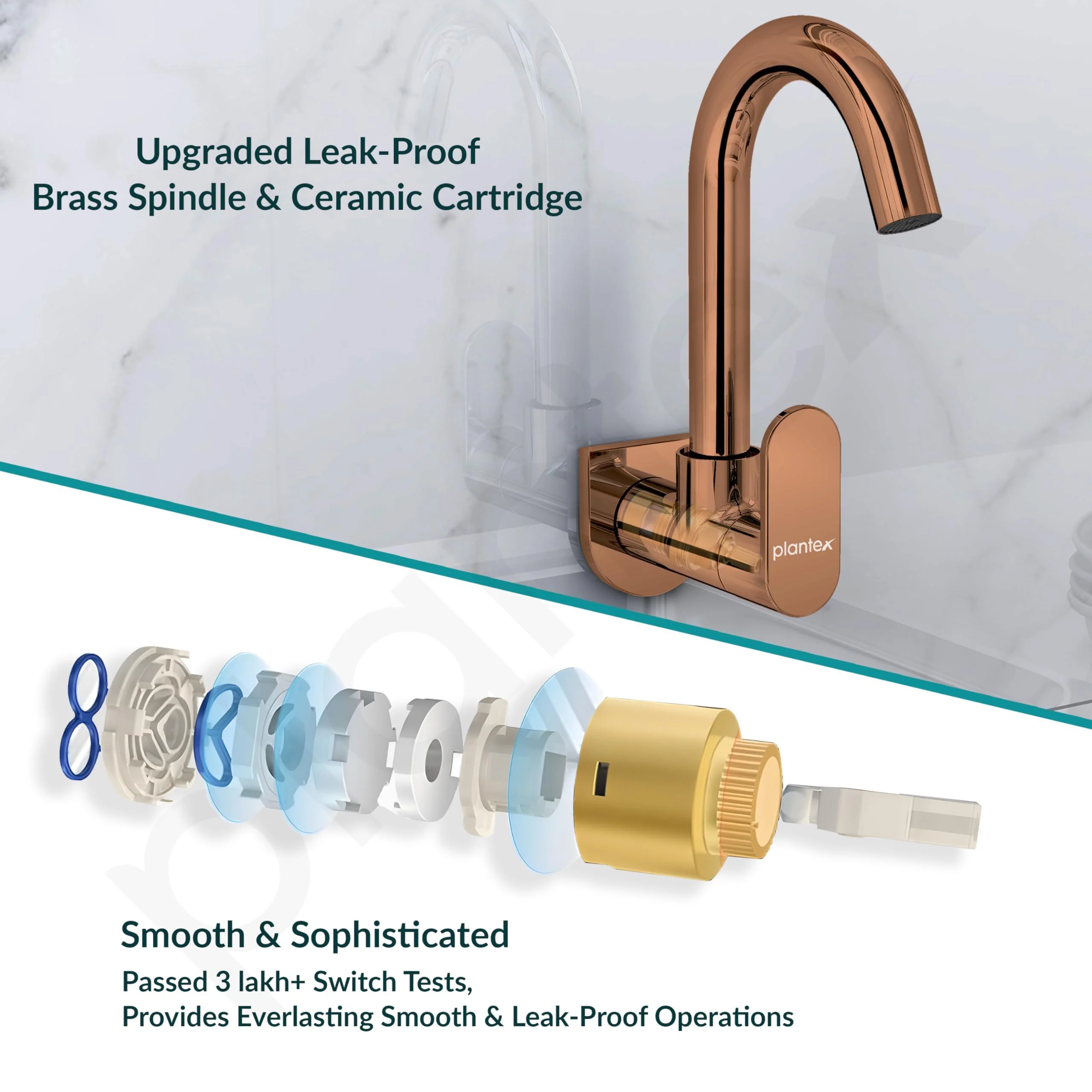 Plantex Kitchen Taps for Home Sink with Water Saving Nozzle for Sink Tap/High Arc 360° Swivel Spout for Sink Tap with Brass Wall Flange -(ORN-210-RG) - Image 4