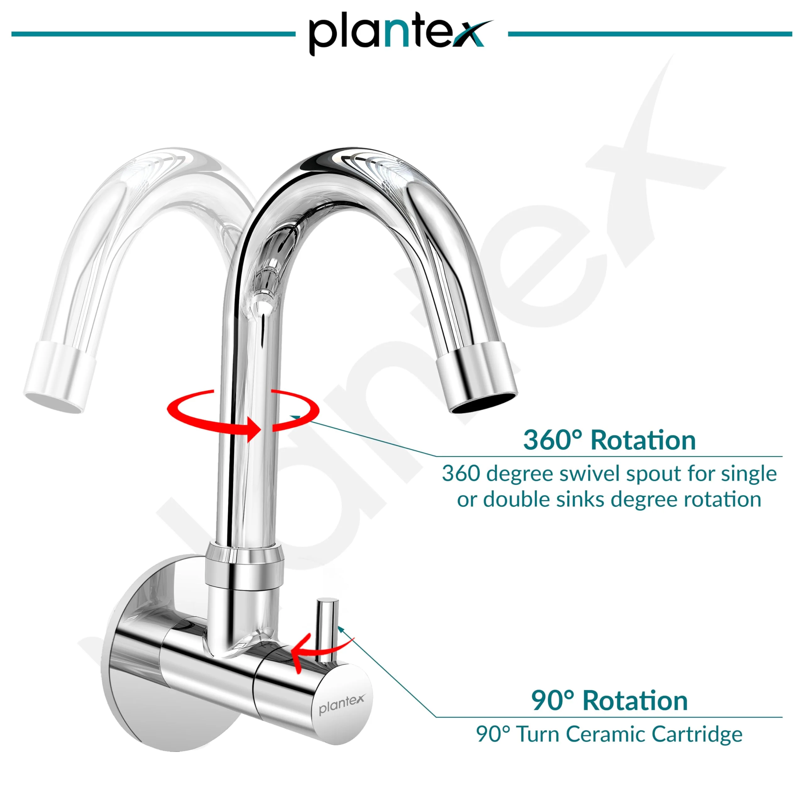 Plantex Kitchen Taps for Home Sink with Water Saving Nozzle/High Arc 360ยฐ Swivel Spout for Sink Tap with Brass Wall Flange-7 Year Warranty by Plantex -(ICO-910-Chrome). - Image 5