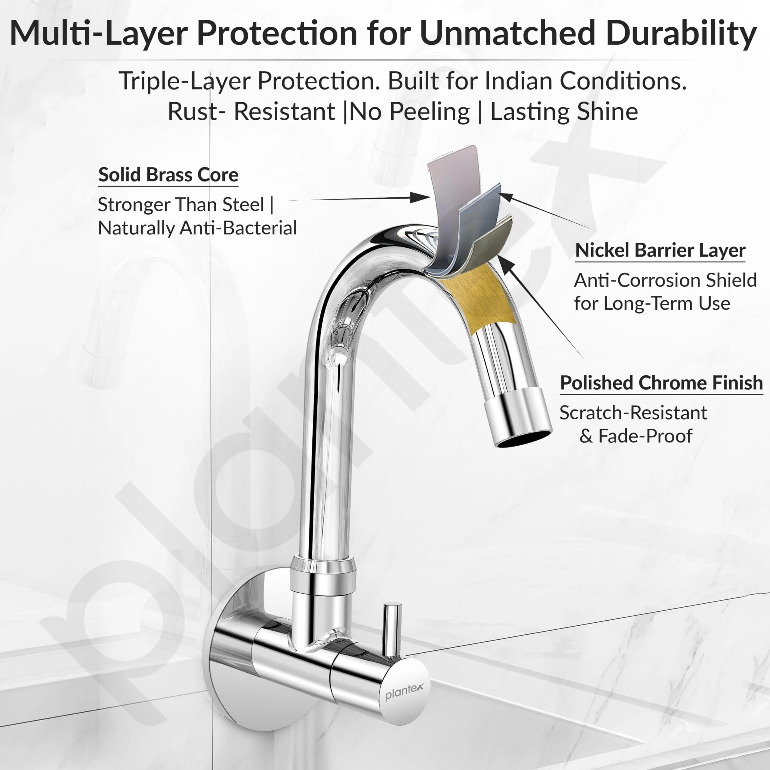 Plantex Kitchen Taps for Home Sink with Water Saving Nozzle/High Arc 360ยฐ Swivel Spout for Sink Tap with Brass Wall Flange-7 Year Warranty by Plantex -(ICO-910-Chrome). - Image 6