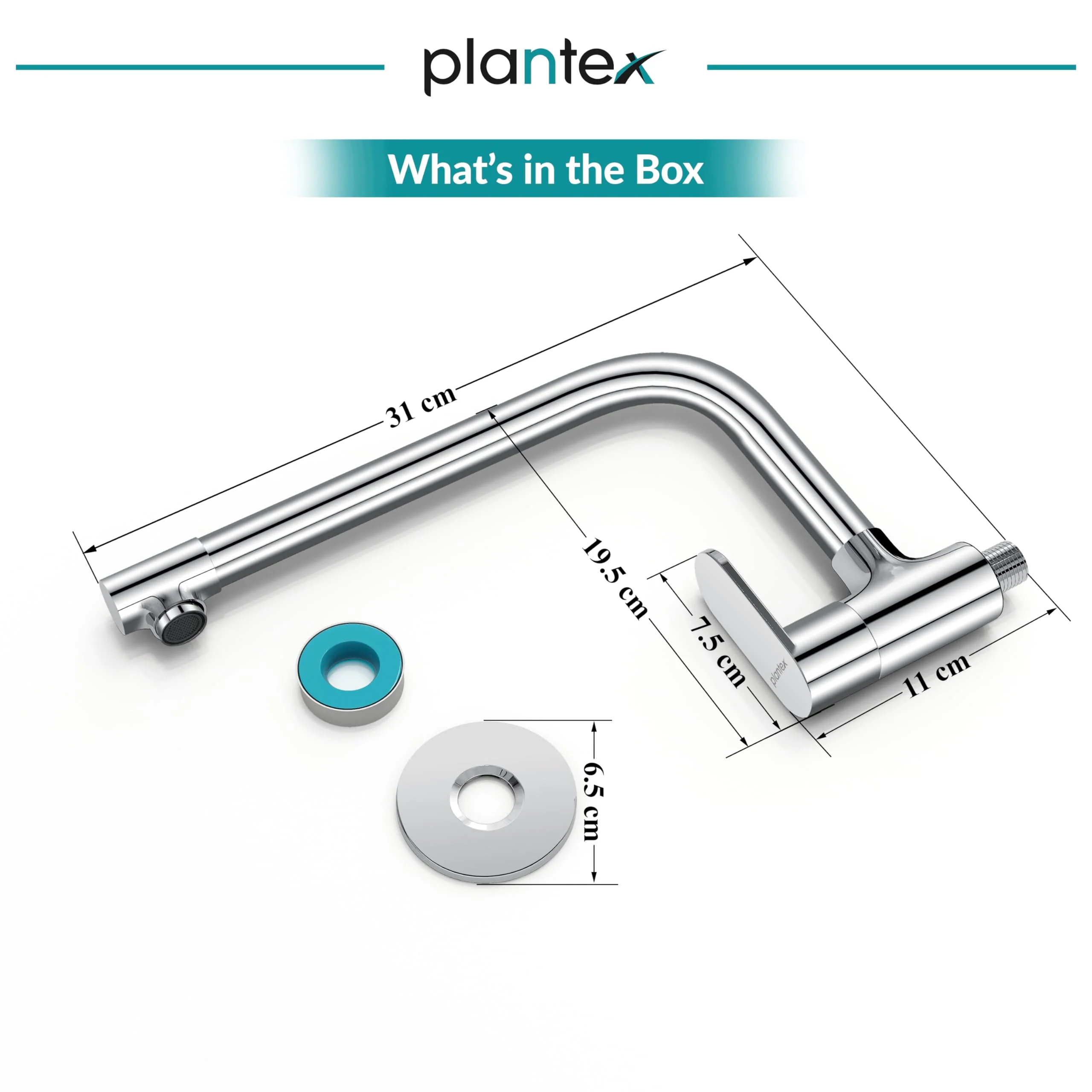 Plantex Brass Kitchen Taps for Home Sink/Kitchen Sink Tap with Water Saving Nozzle/360° Swivel Spout for Kitchen Faucet with Brass Wall Flange -(OCE-1309-Chrome) - Image 3