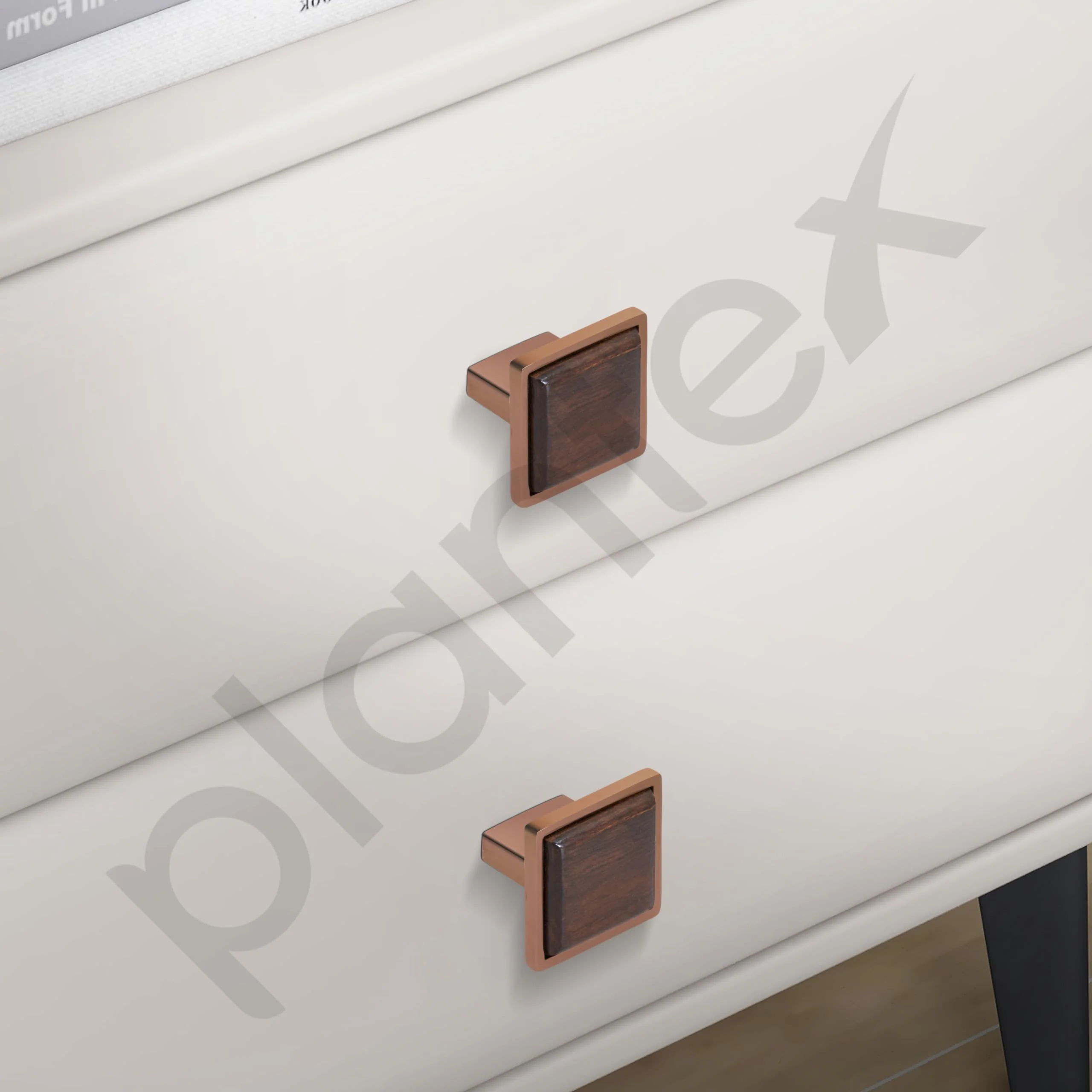 Plantex Knobs for Drawer | Kitchen Cabinet Knobs | Pulls Handles Knobs for Wardrobe, Kitchen & Cabinet | Square Drawer Pulls and Knobs - Pack of 3 (Rose Gold & Wood) - Image 7