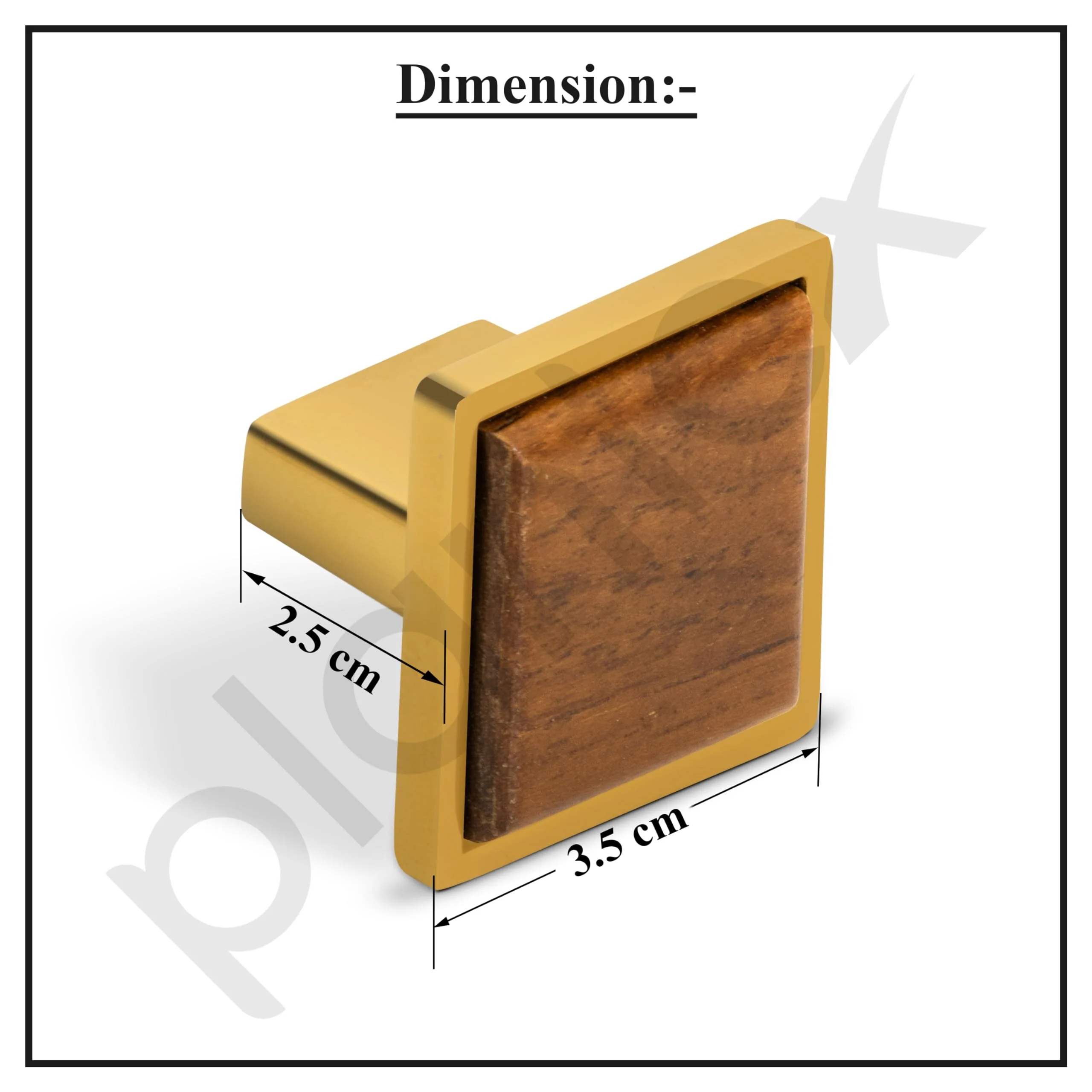 Plantex Knobs for Drawer | Kitchen Cabinet Knobs | Pulls Handles Knobs for Wardrobe, Kitchen | Square Drawer Pulls and Knobs- Pack of 1 (Gold & Wood) - Image 3