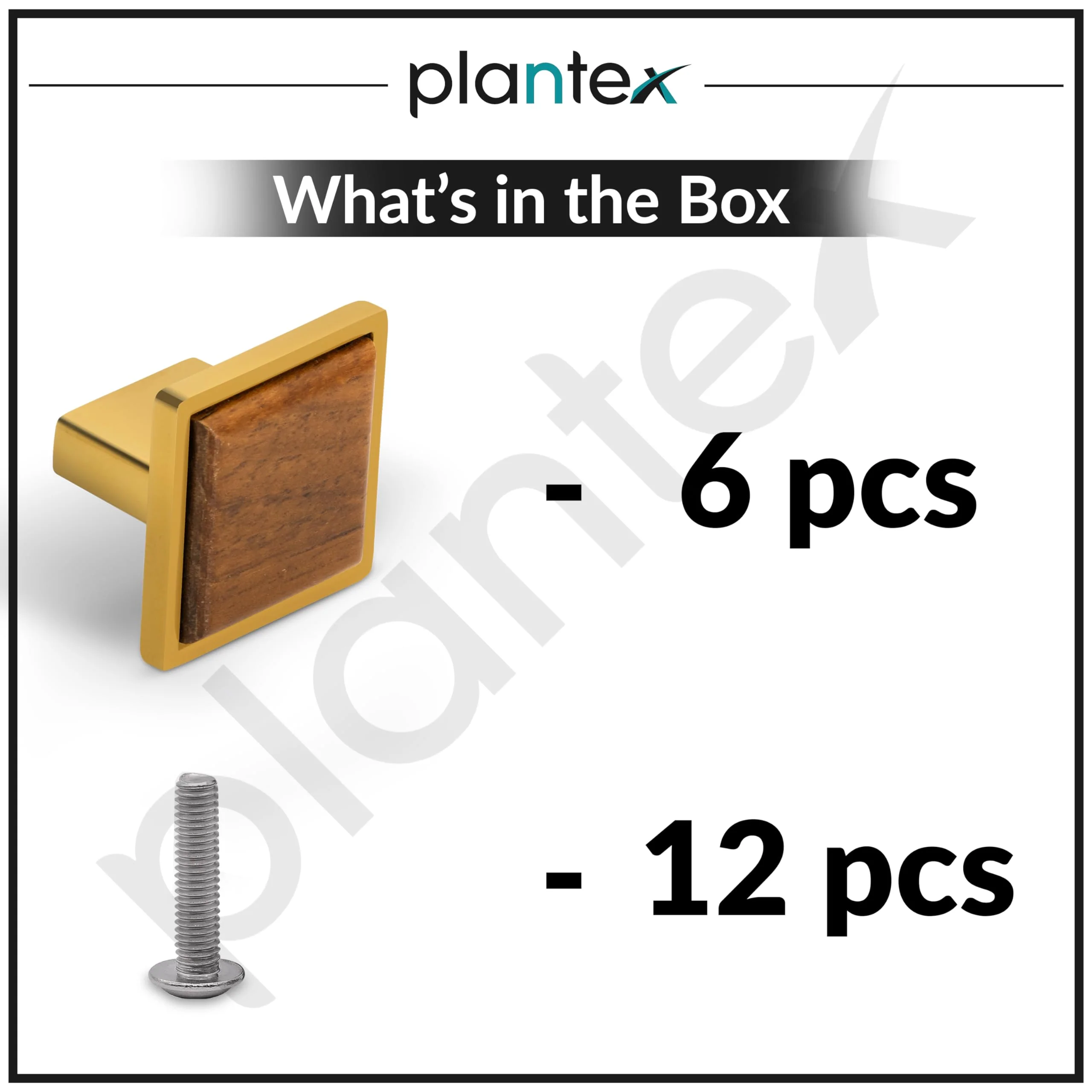 Plantex Knobs for Drawer, Kitchen Cabinet, Wardrobe | Square Pulls Handles - Pack of 6 (Gold & Wood) - Image 5