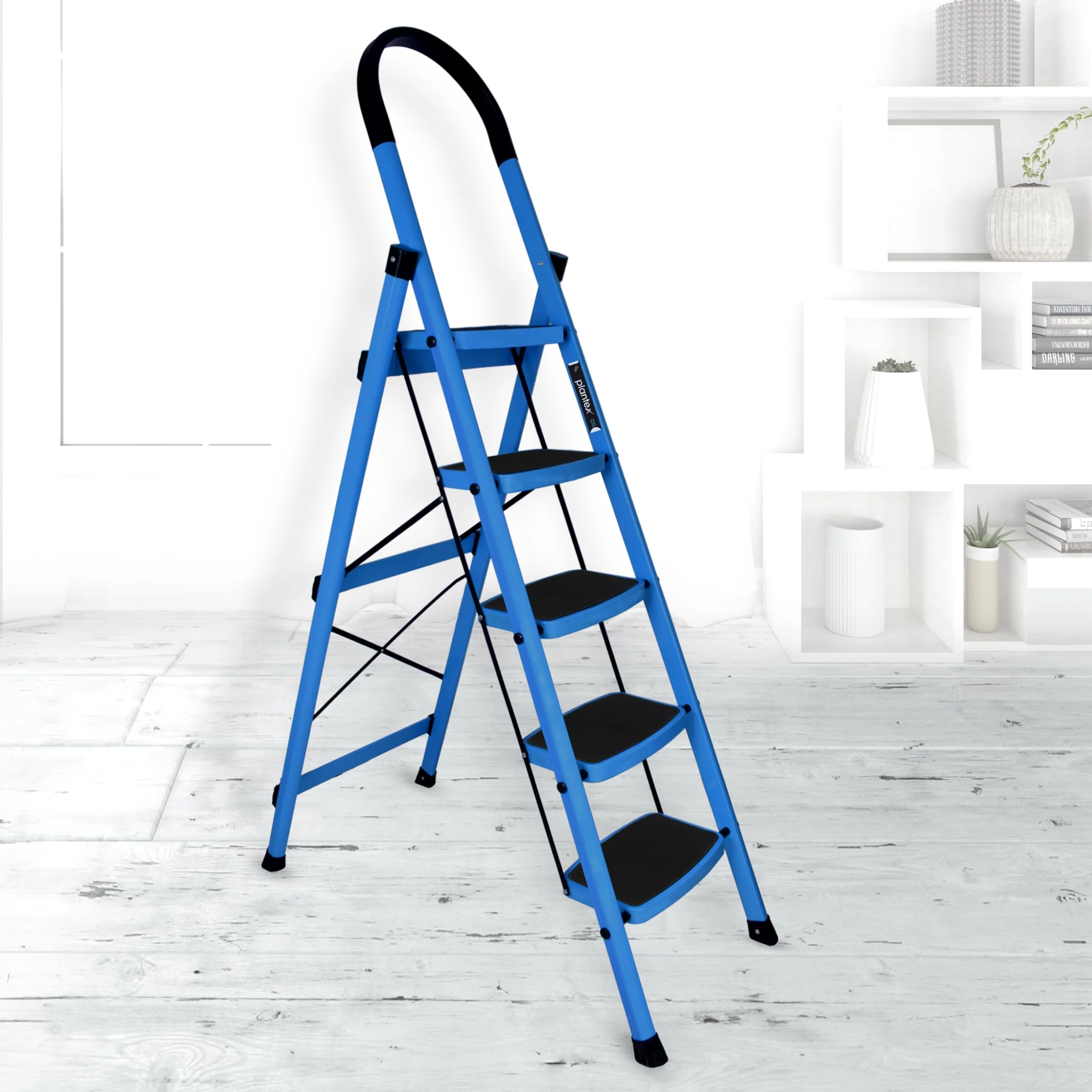 Plantex Ladder for Home - Premium Steel Foldable 5-Step Ladder - Anti Skid Strong Steps with 5 Years Manufacturer Warranty (Blue & Black) - Image 2