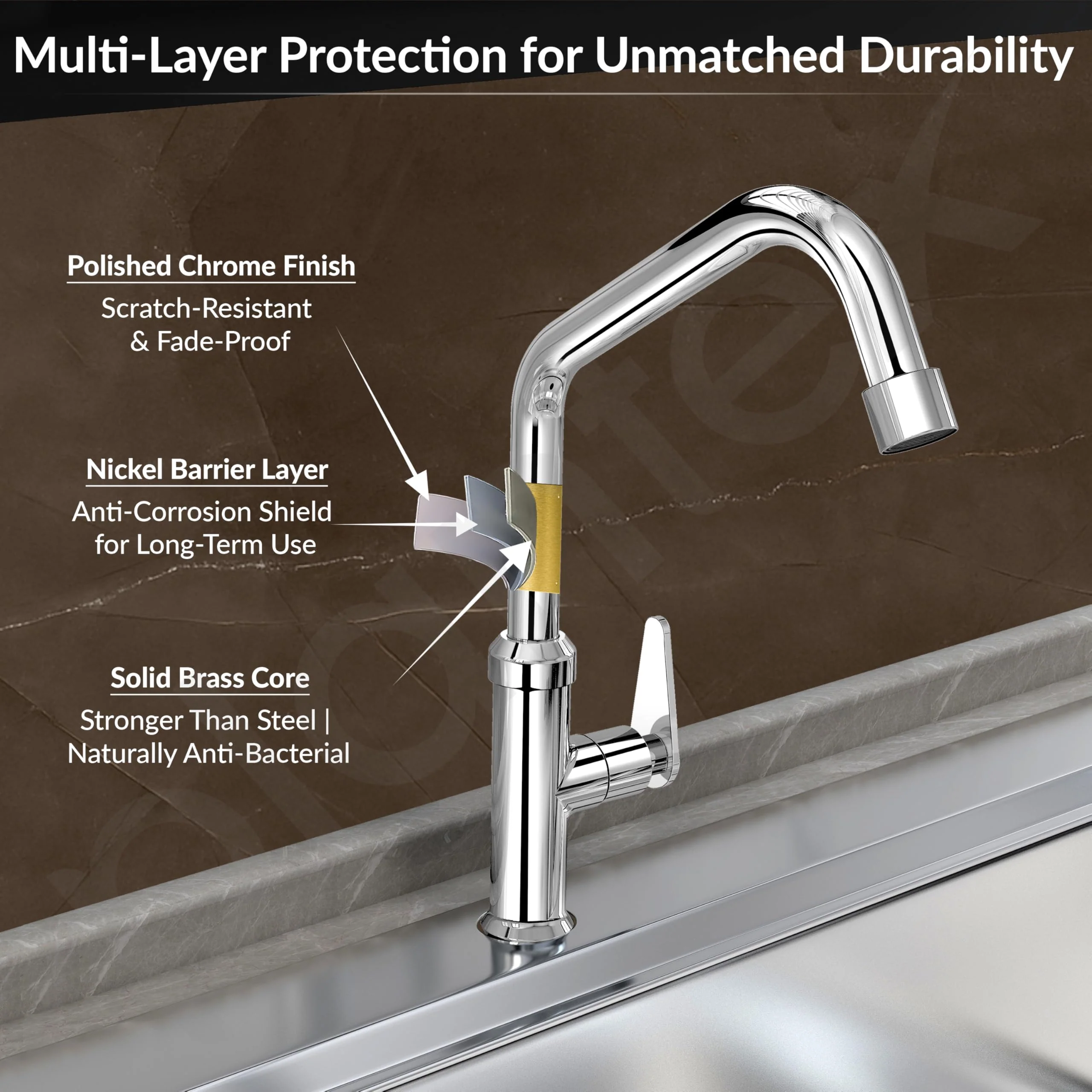 Plantex LEA-712 Pure Brass Kitchen Sink Tap with 360° Swivel Spout for Kitchen Tape with Water Saving Aerator with Teflon Tape-7 Year Warranty by Plantex (Chrome) - Image 5
