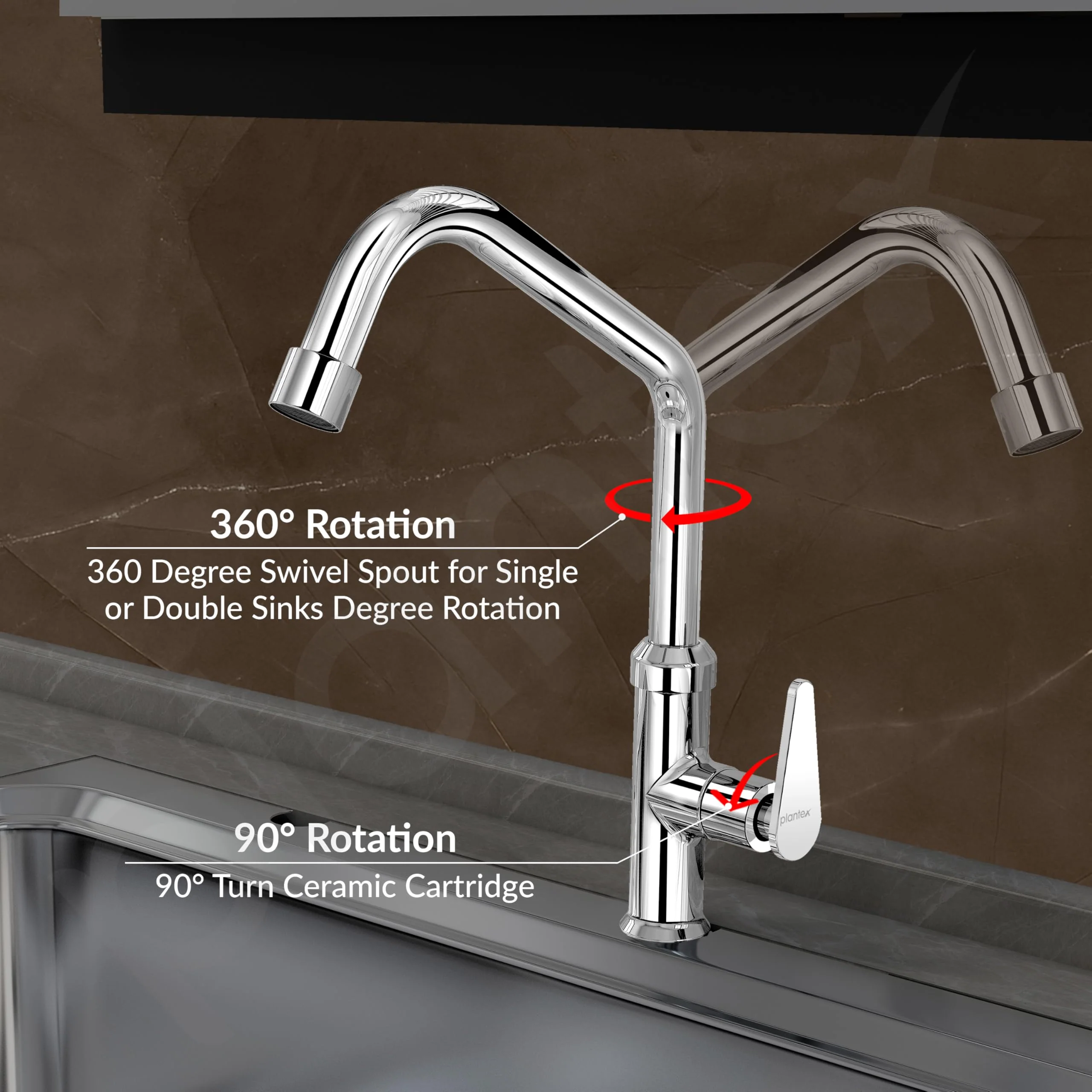 Plantex LEA-712 Pure Brass Kitchen Sink Tap with 360° Swivel Spout for Kitchen Tape with Water Saving Aerator with Teflon Tape-7 Year Warranty by Plantex (Chrome) - Image 6