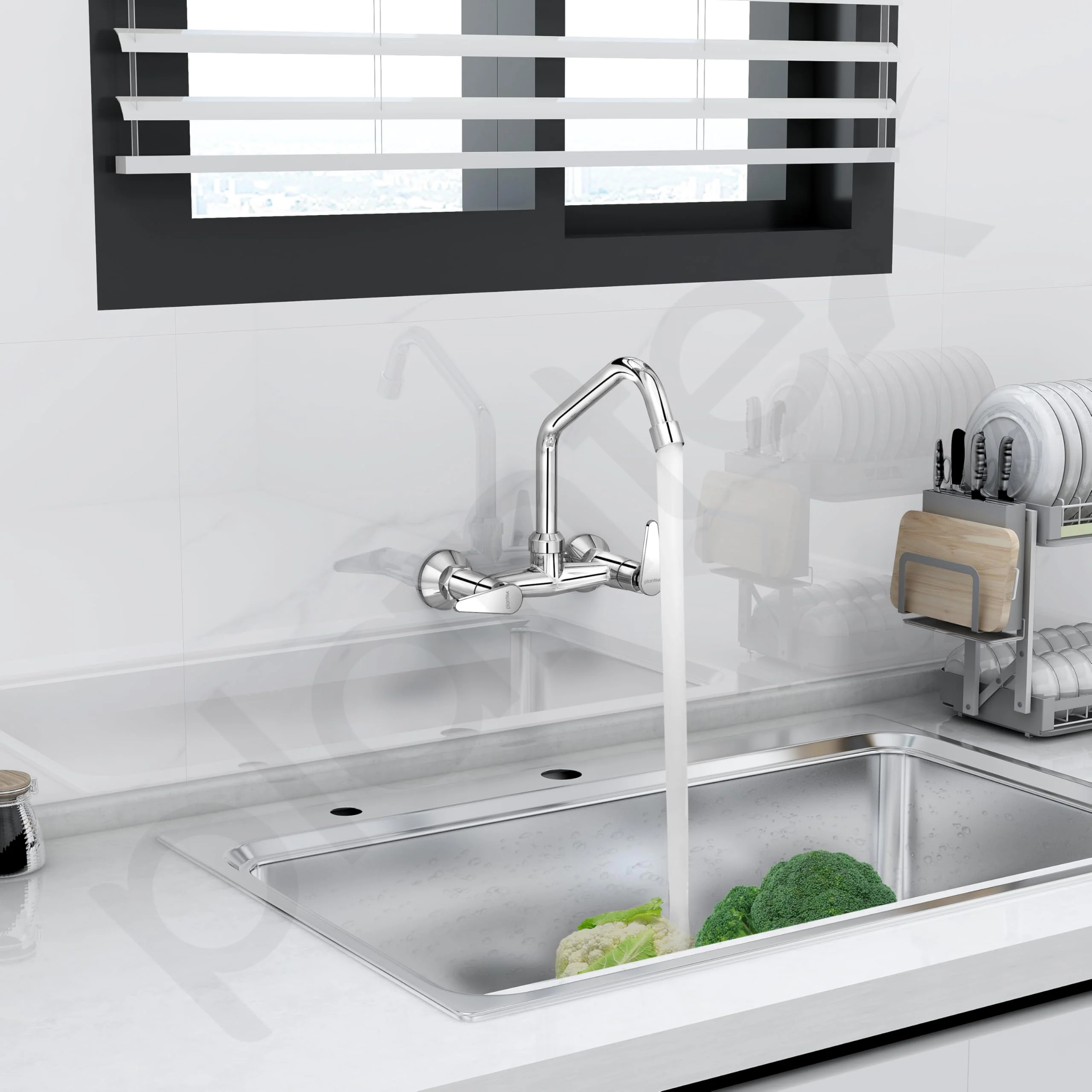 Plantex LEA-714 Pure Brass Sink Mixer Tap Hot and Cold/Kitchen Sink Tap/Mixer Tap for Kitchen Sink with Brass Wall Flange and Teflon Tape- (LEA-714 -Chrome) - Image 2