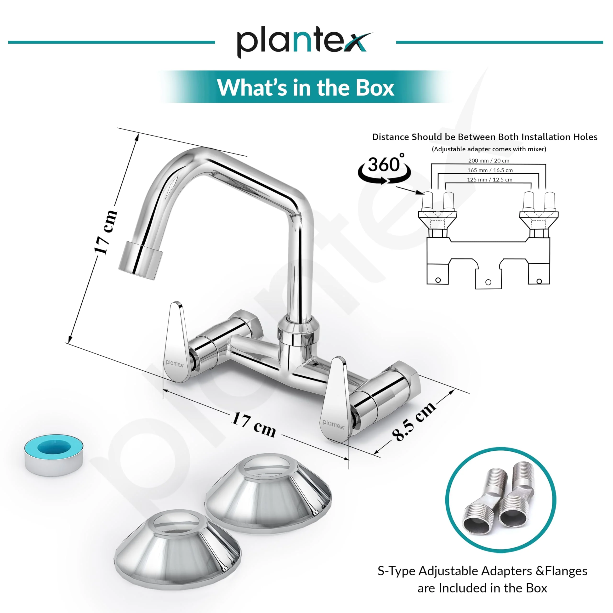 Plantex LEA-714 Pure Brass Sink Mixer Tap Hot and Cold/Kitchen Sink Tap/Mixer Tap for Kitchen Sink with Brass Wall Flange and Teflon Tape- (LEA-714 -Chrome) - Image 3