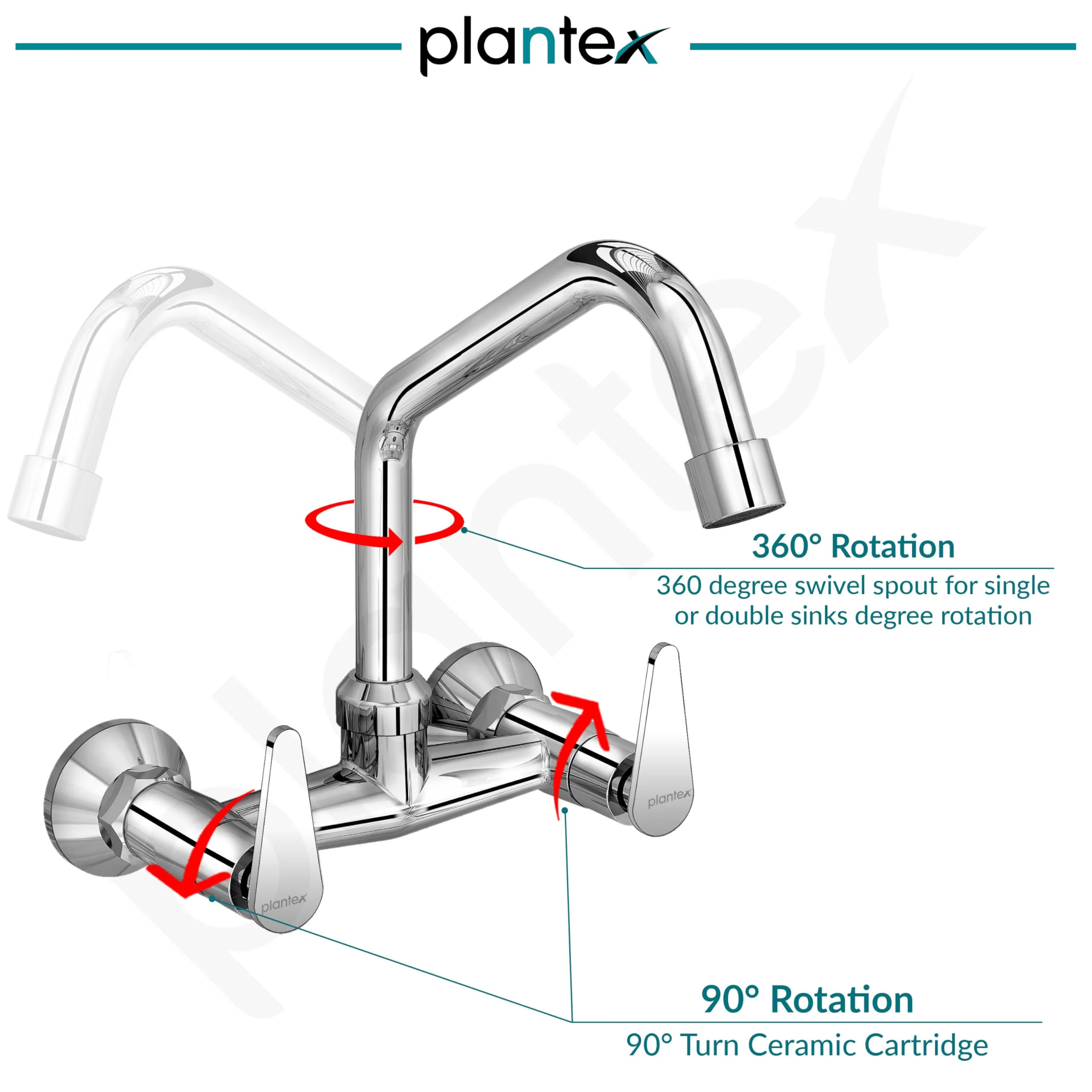 Plantex LEA-714 Pure Brass Sink Mixer Tap Hot and Cold/Kitchen Sink Tap/Mixer Tap for Kitchen Sink with Brass Wall Flange and Teflon Tape- (LEA-714 -Chrome) - Image 5