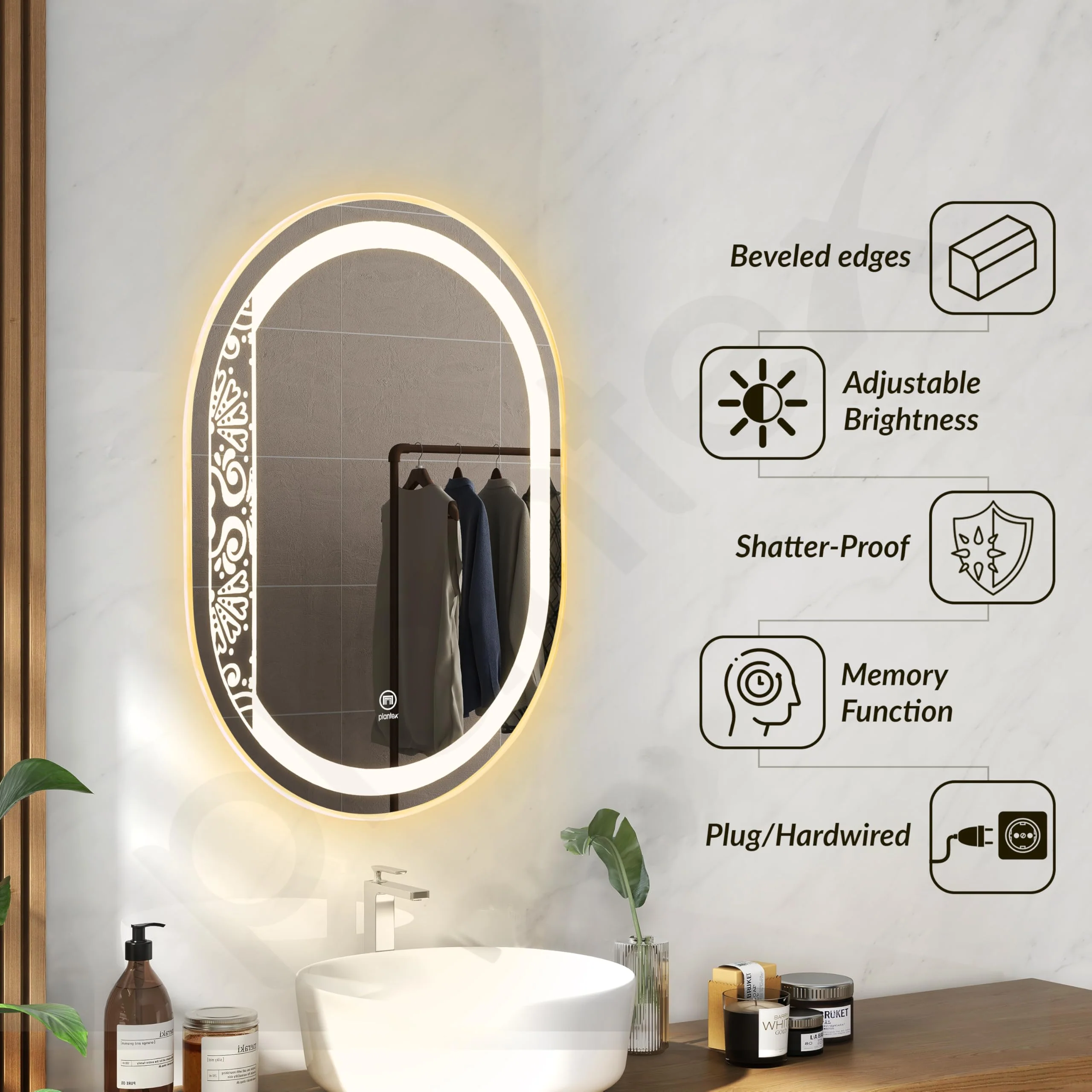 Plantex LED Bathroom Mirror with 3 Tone/Designer Mirror for Living Room/Bedroom/Dressing Room - Capsule Shape (HM-002, 18 X 24 Inch) - Image 4