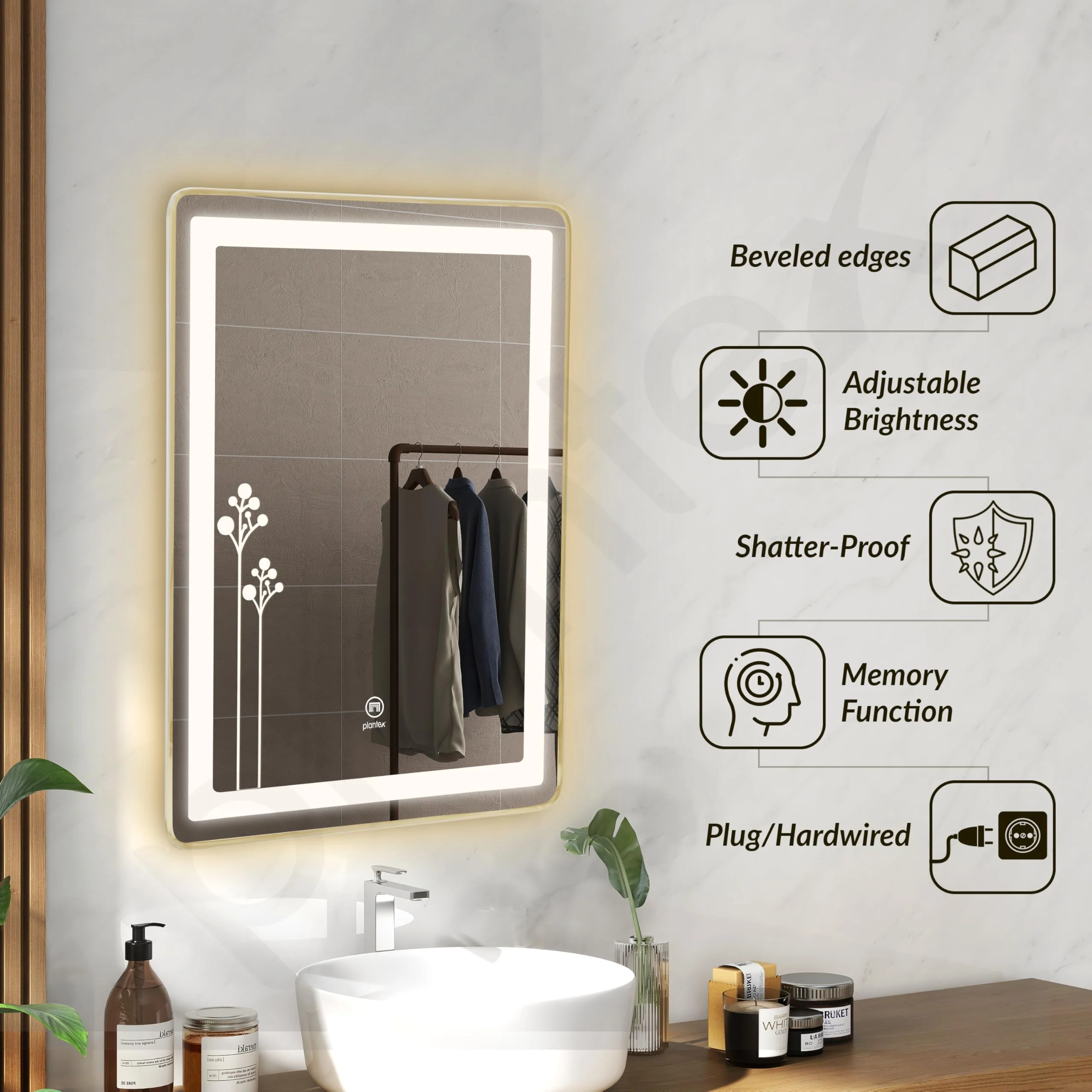 Plantex LED Bathroom Mirror with 3 Tone/Designer Mirror for Living Room/Bedroom/Dressing Room - Rectangle Shape (HM-005, 18 X 24 Inch) - Image 2