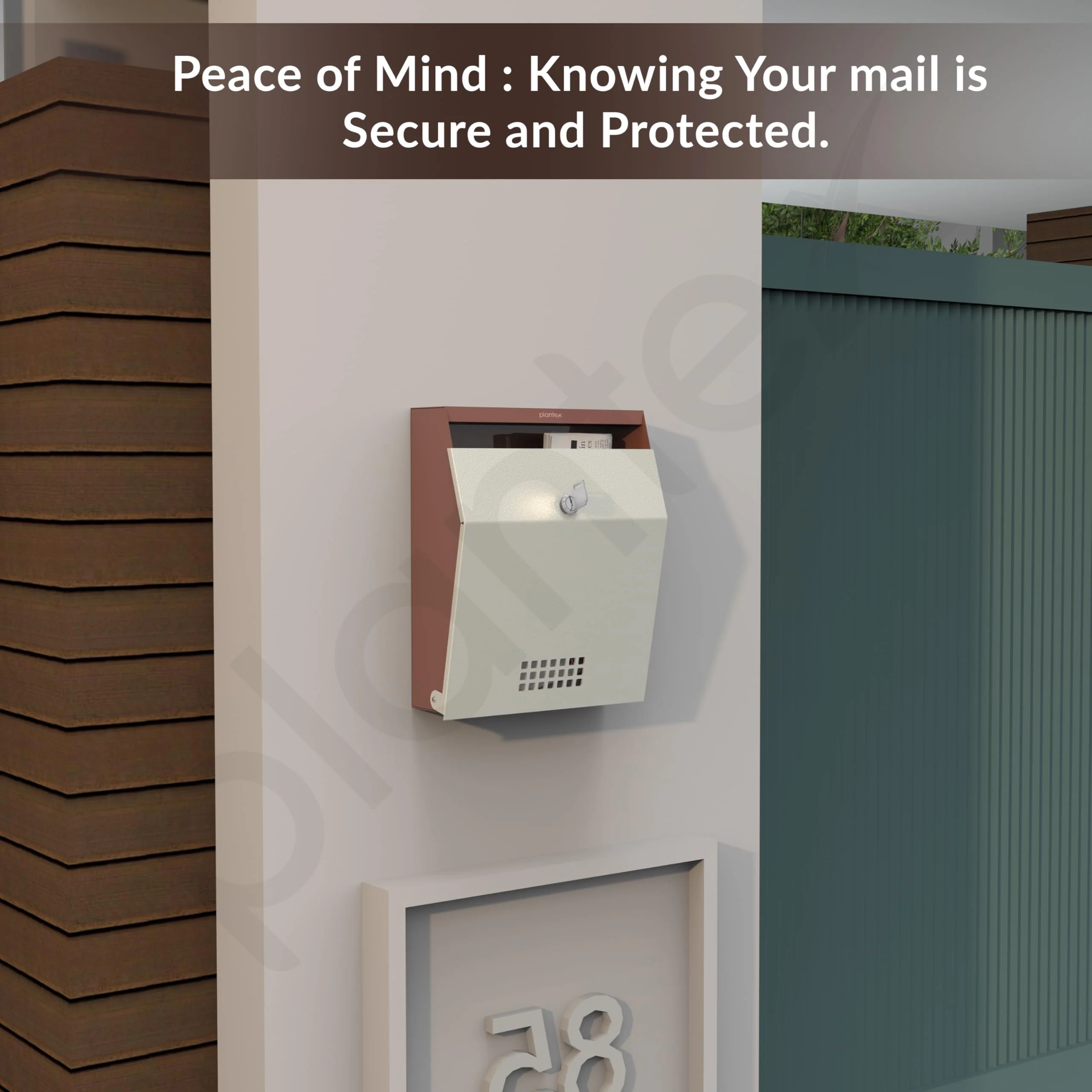 Plantex Letter Box/Suggestion Box with Key Lock/Post Box for Gate Home/Office/Complaint Box/Wall Mounted Mail Box - GI Steel (Orchid & Ivory) - Image 2