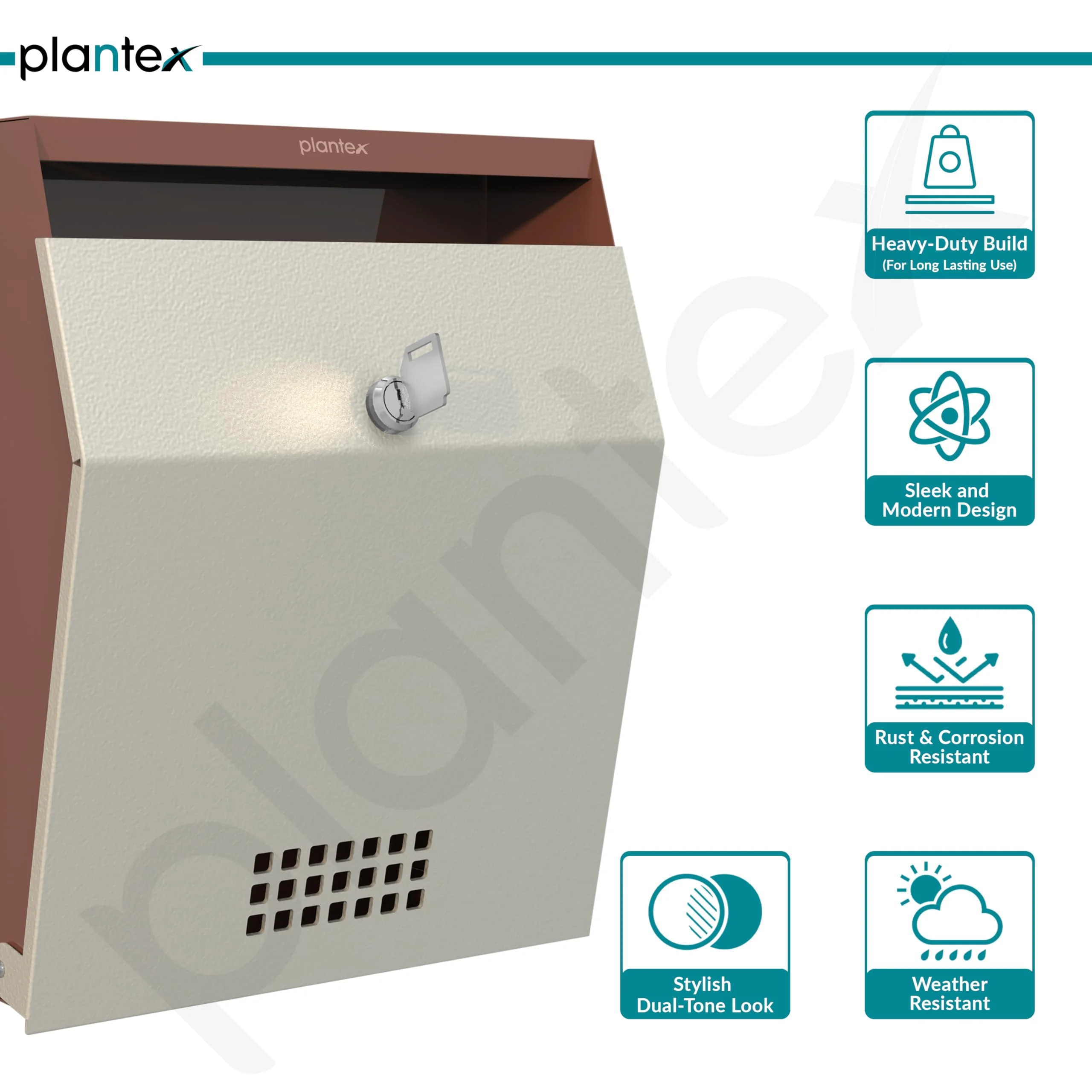 Plantex Letter Box/Suggestion Box with Key Lock/Post Box for Gate Home/Office/Complaint Box/Wall Mounted Mail Box - GI Steel (Orchid & Ivory) - Image 4