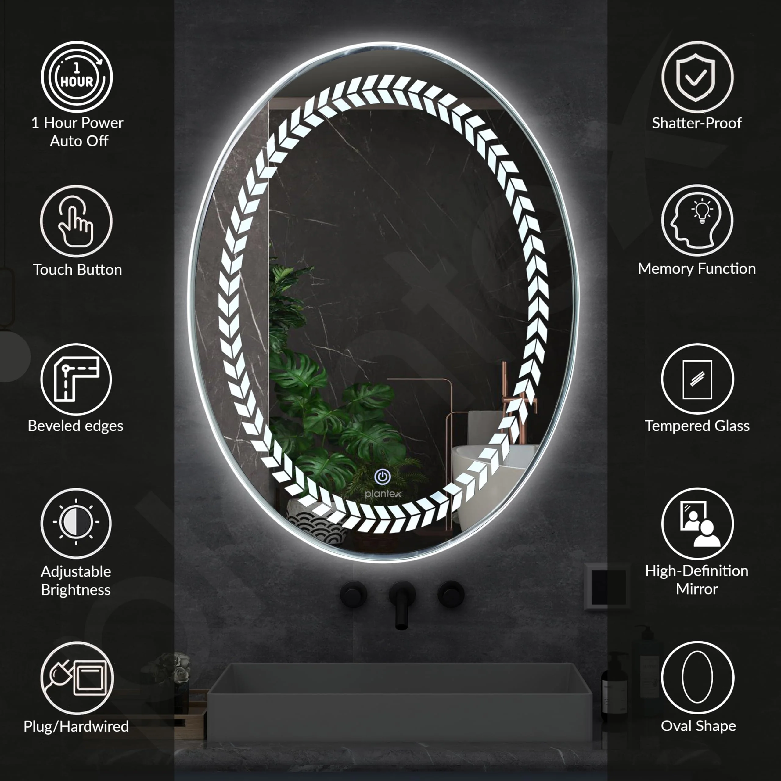 Plantex Light Mirror for Bathroom/LED Mirror for Wall with 3 Tone/Designer Mirror for Living Room/Bedroom/Dressing Room - Oval Shape (18 X 24 Inch) - Image 3