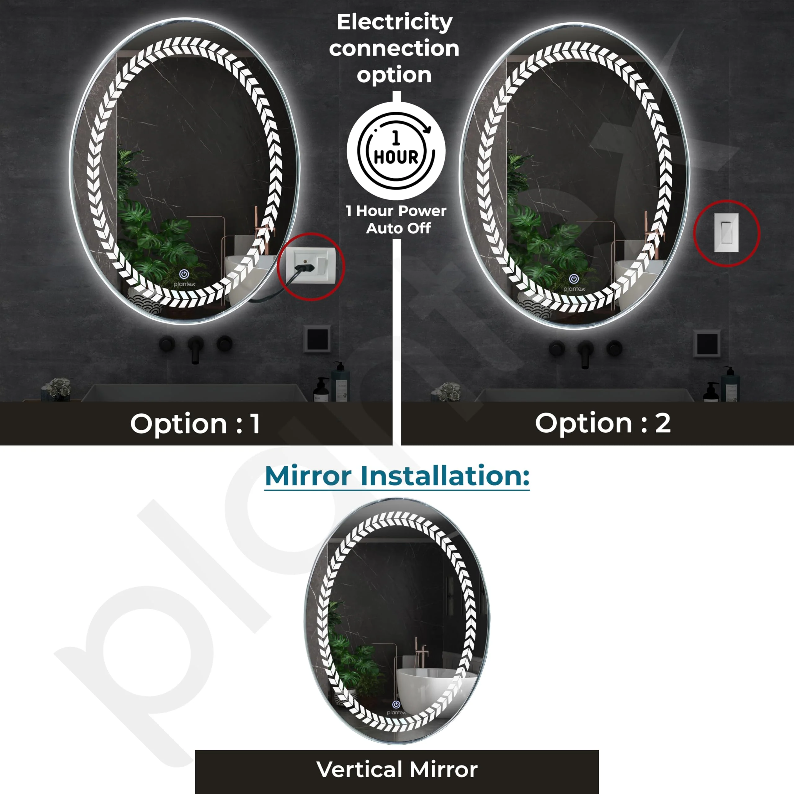 Plantex Light Mirror for Bathroom/LED Mirror for Wall with 3 Tone/Designer Mirror for Living Room/Bedroom/Dressing Room - Oval Shape (18 X 24 Inch) - Image 5