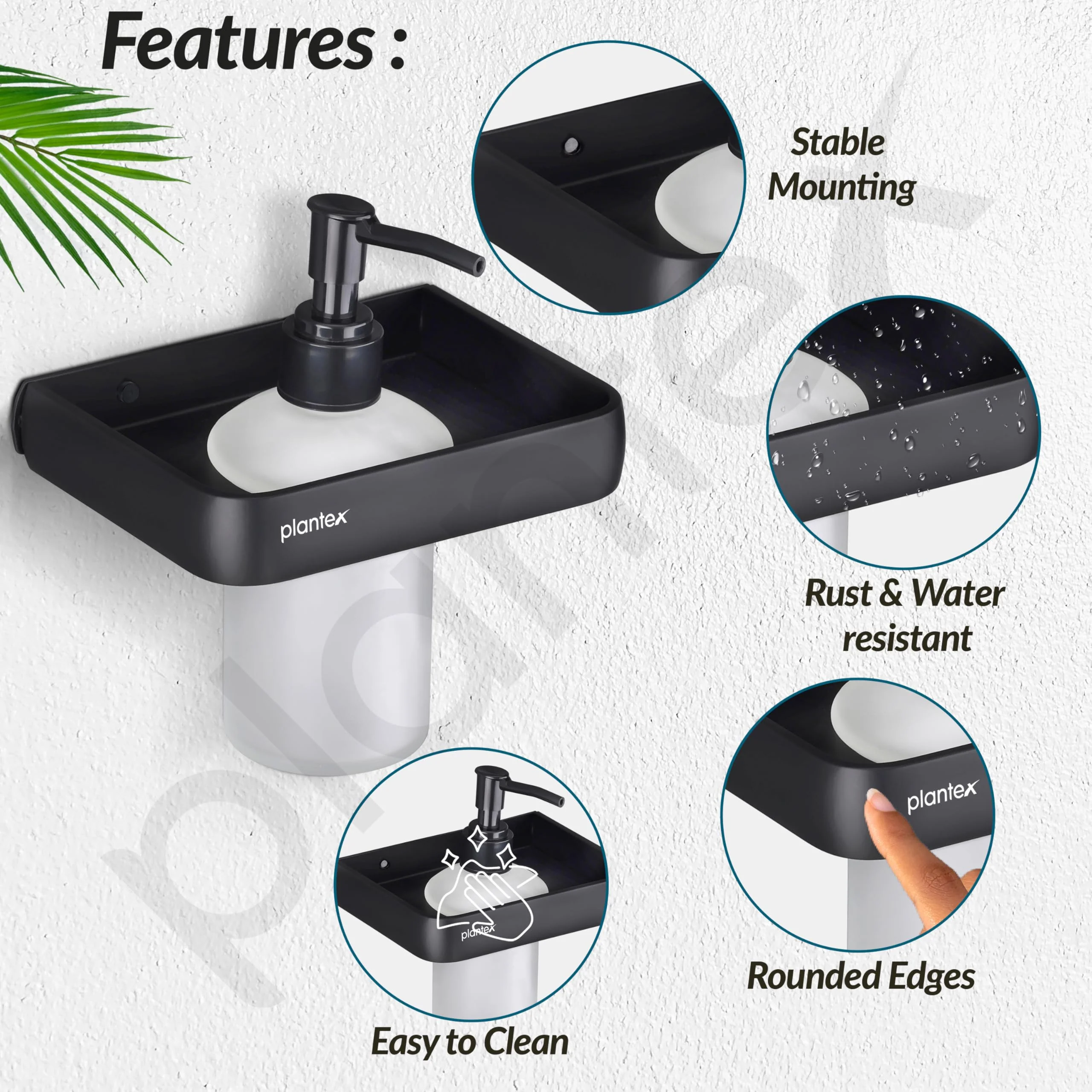 Plantex Liquid Soap Dispenser for Bathroom/Shampoo Dispenser/Handwash Dispenser for Bathroom/Bathroom Accessories - Pack of 1 (1508, Black) - Image 2