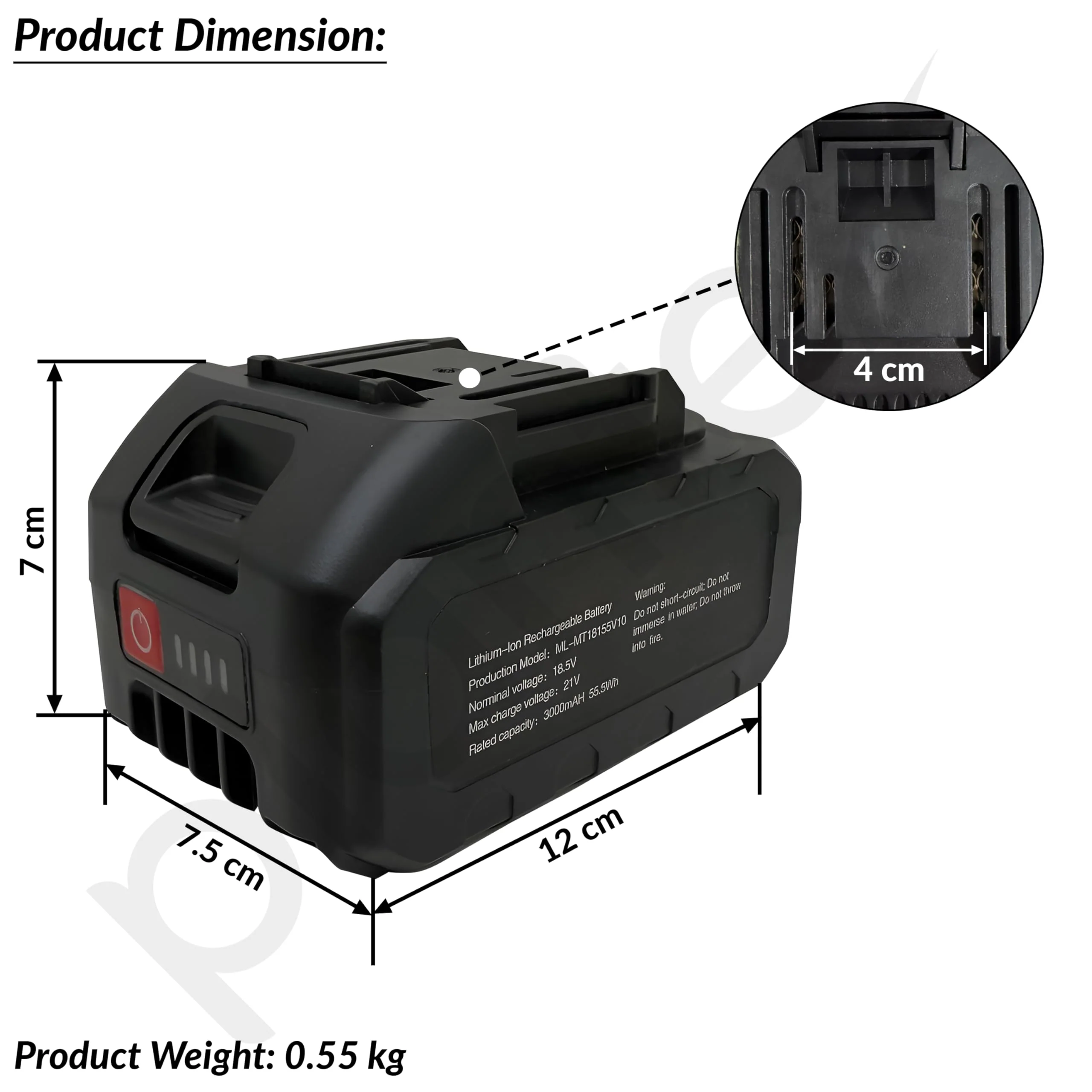 Plantex Lithium-lon Rechargeable Battery/Norminal Voltage 18.5V and Max Charge Voltage 21V/Rated Capacity 3000mAH 55.5Wh - (Black) - Image 6