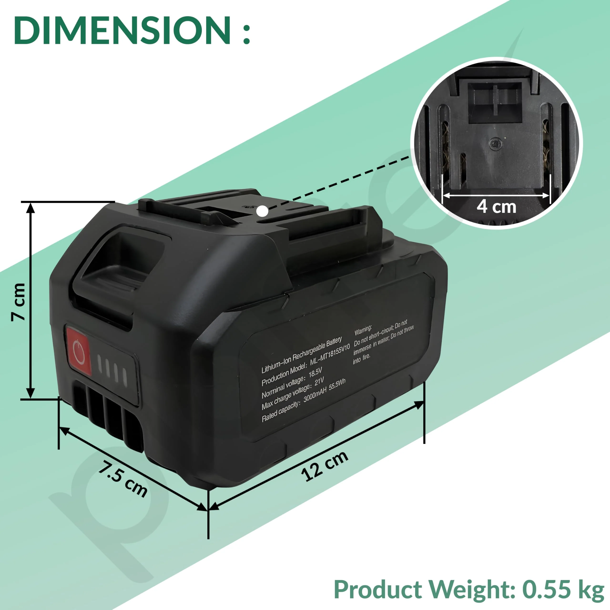 Plantex Lithium-lon Rechargeable Battery/Norminal Voltage 18.5V and Max Charge Voltage 21V/Rated Capacity 3000mAH 55.5Wh - Pack of 1 (ML-MT18155V10 - Black) - Image 7