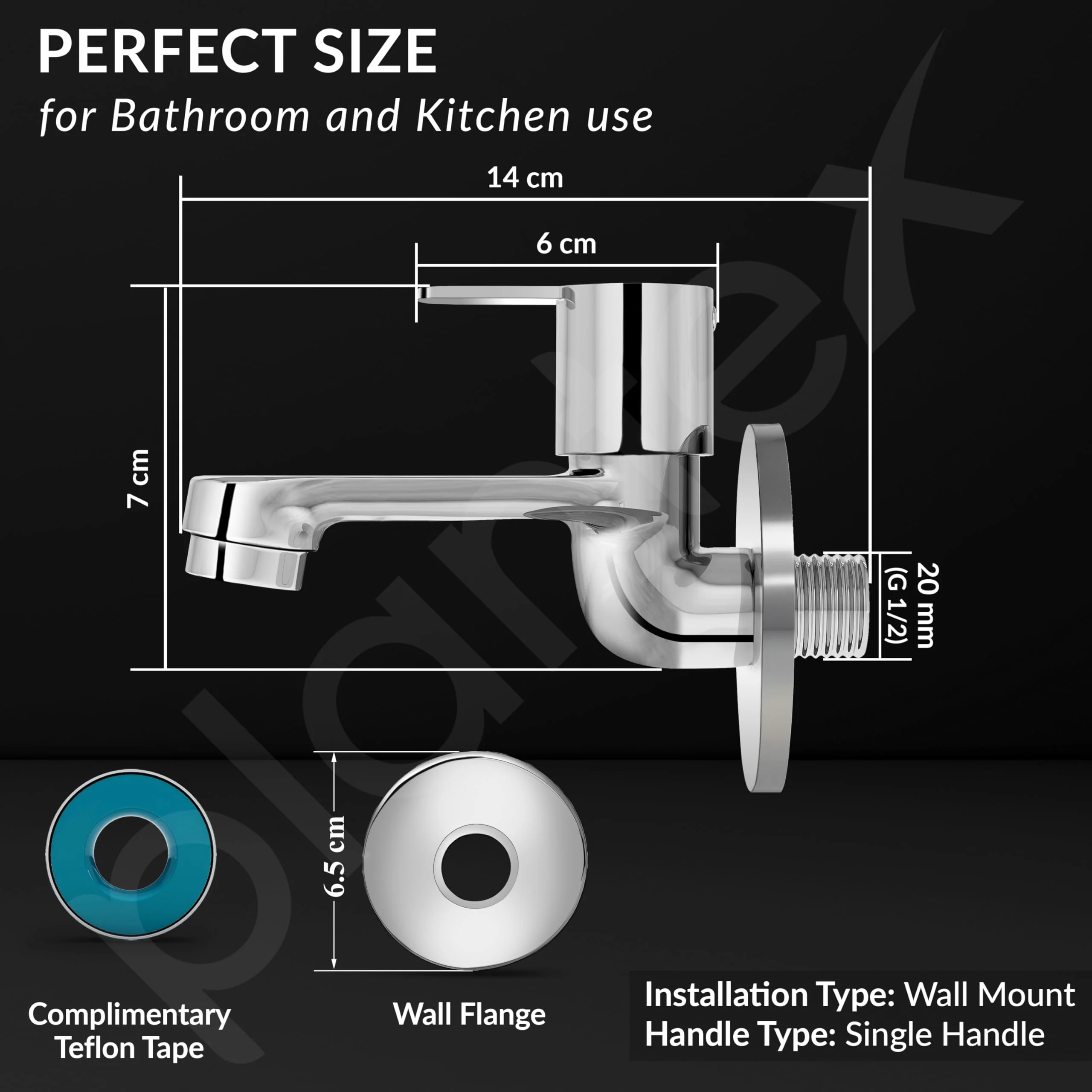 Plantex Long Body Bib Cock for Bathroom with Water Saving Aerator/Wall Mount Bib Tap with Wall Flange and Teflon Tape for Bathroom-7 Year Warranty (FLO-802-Chrome) - Image 4
