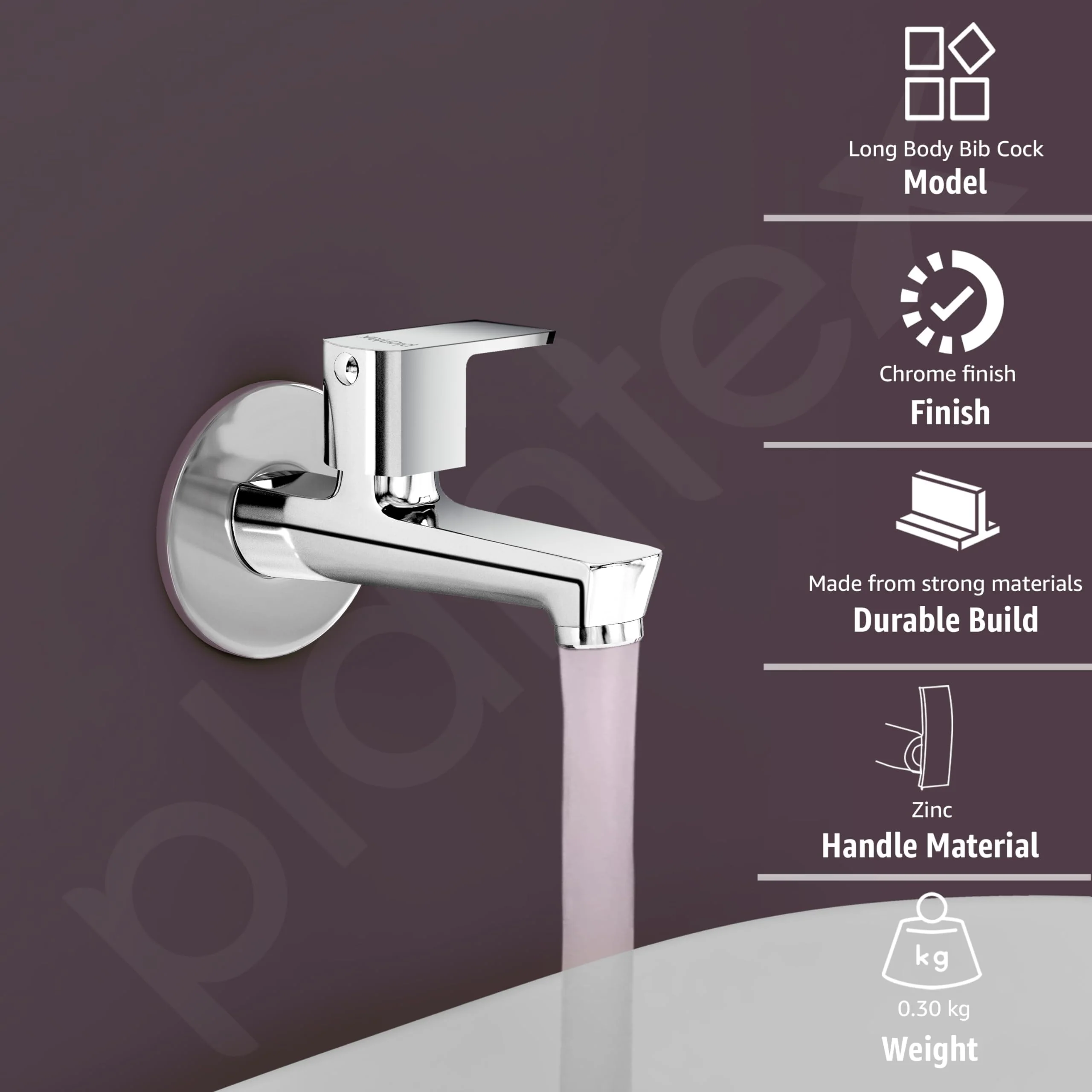 Plantex Long Body Bib Cock for Bathroom with Water Saving Aerator/Wall Mount Bib Tap with Wall Flange and Teflon Tape for Bathroom(Kromo-Chrome) - Image 2