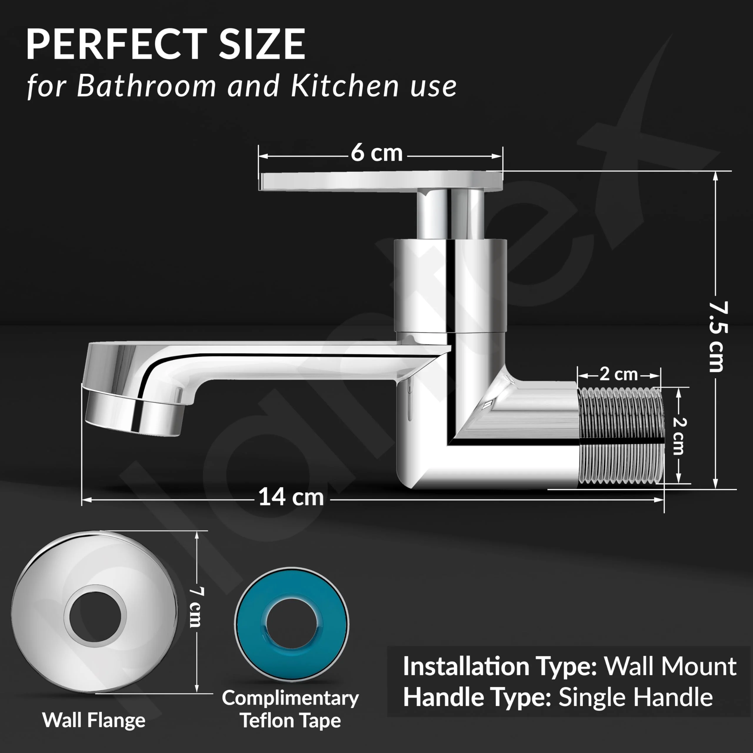 Plantex Long Body Bib Cock Water Tap with Water Saving Nozzle for Kitchen Tap/Bib Tap with Wall Flange and Teflon Tape for Bathroom - (Chrome) - Image 2