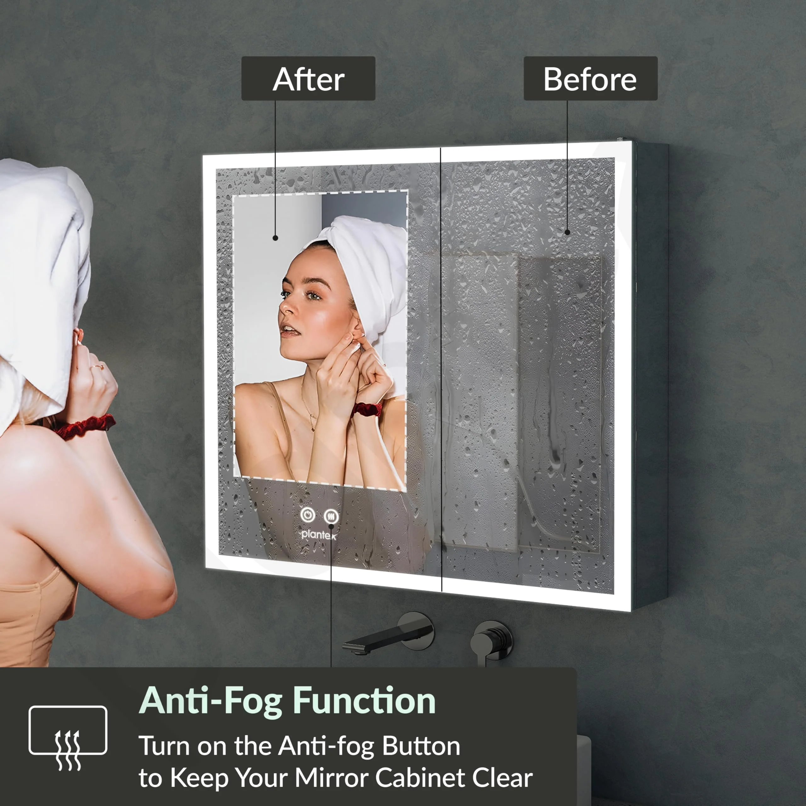 Plantex Luxury LED Mirror Cabinet for Bathroom/304 Grade Stainless Steel Bathroom Cabinet/with Double Door Bathroom Box (18x18 Inch-LED & Defogger/Chrome/Double Door) - Image 5