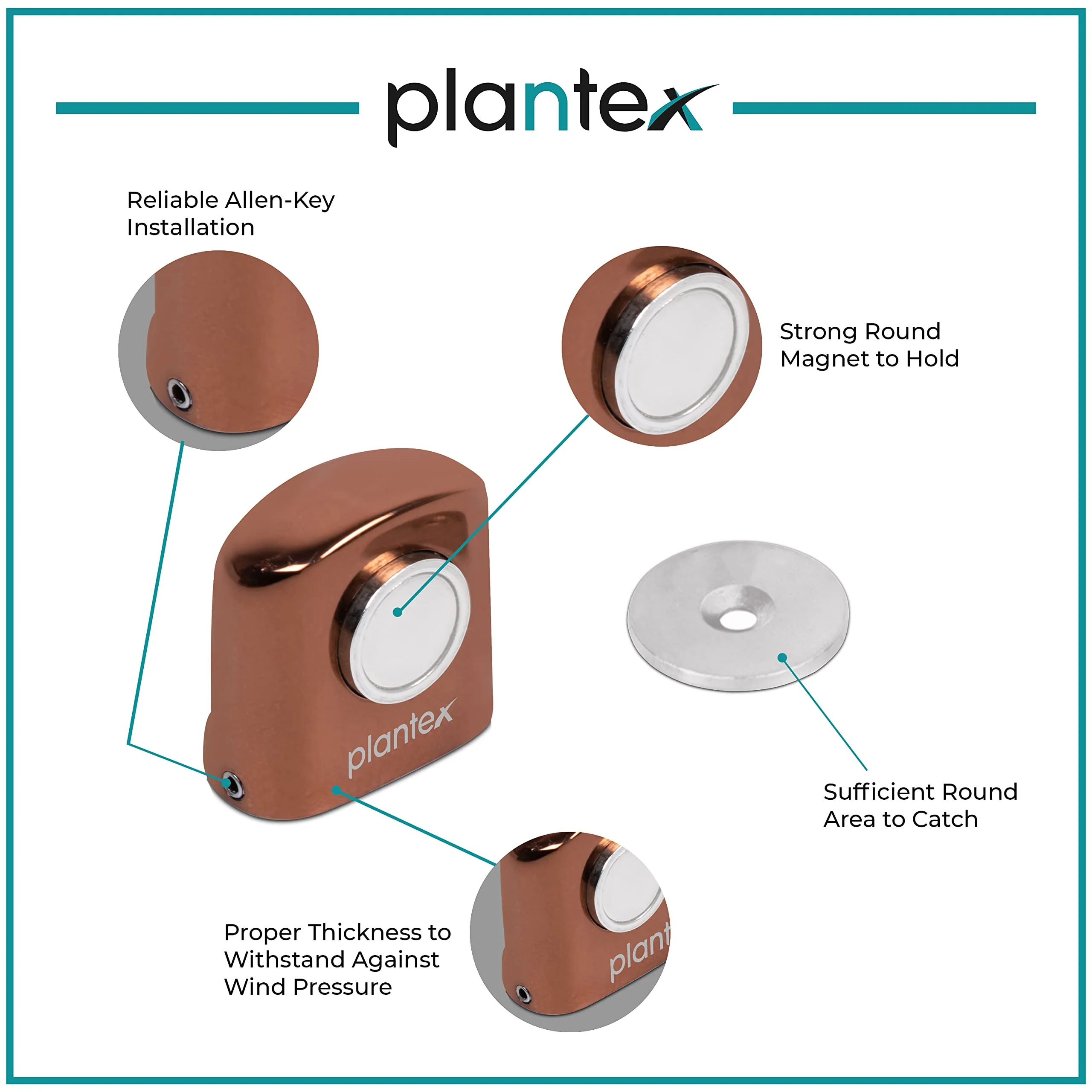 Plantex Heavy Duty Door Magnet Stopper/Door Catch Holder for Home/Office/Hotel, Floor Mounted Soft-Catcher to Hold Wooden/Glass/PVC Door - Pack of 1 (193 - Rose Gold) - Image 2