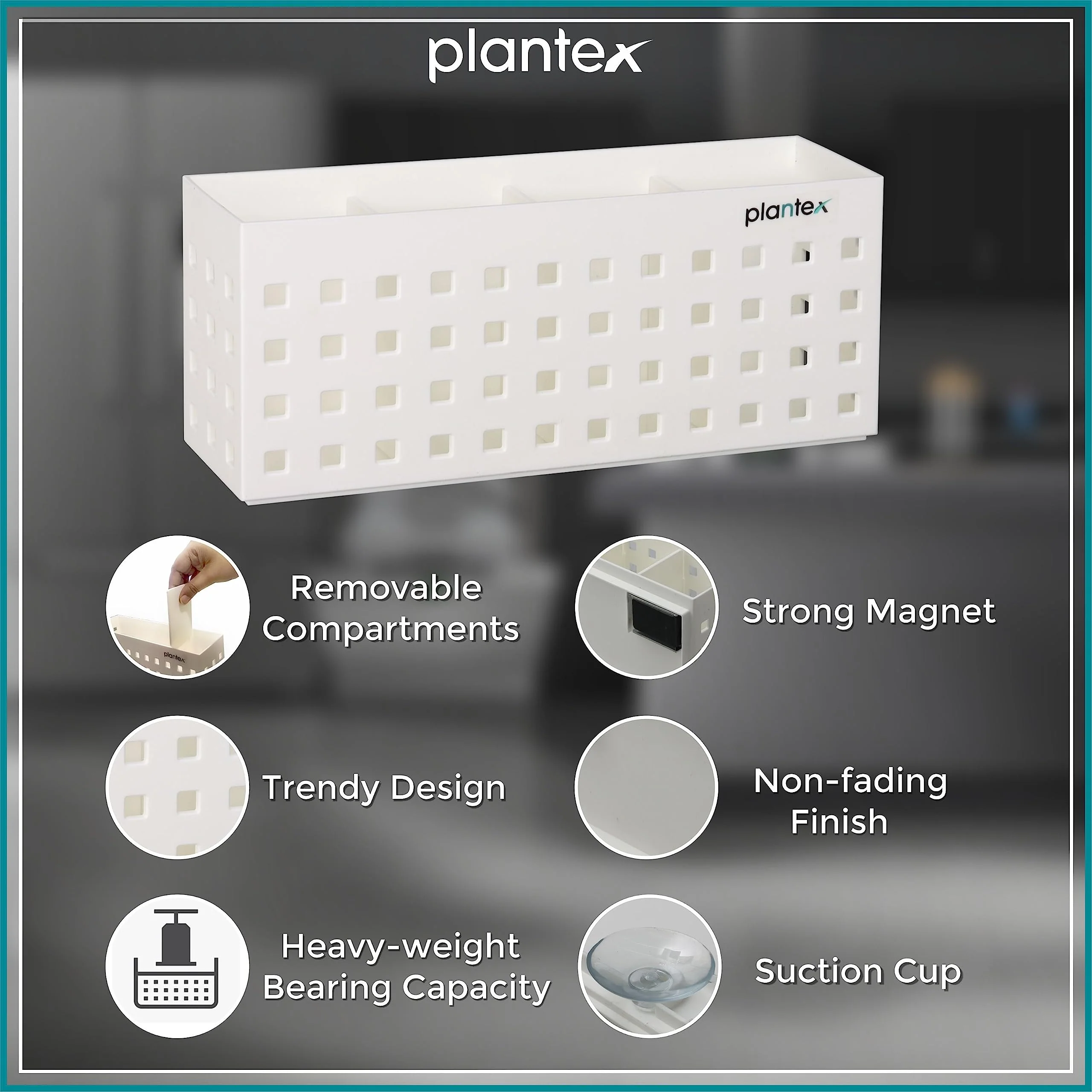Plantex Magnetic Refrigerator Shelf/Self-Adhesive Storage Organiser for Kitchen/Magnetic Shelf for Fridge/Spice Rack for Kitchen (White) - Image 3