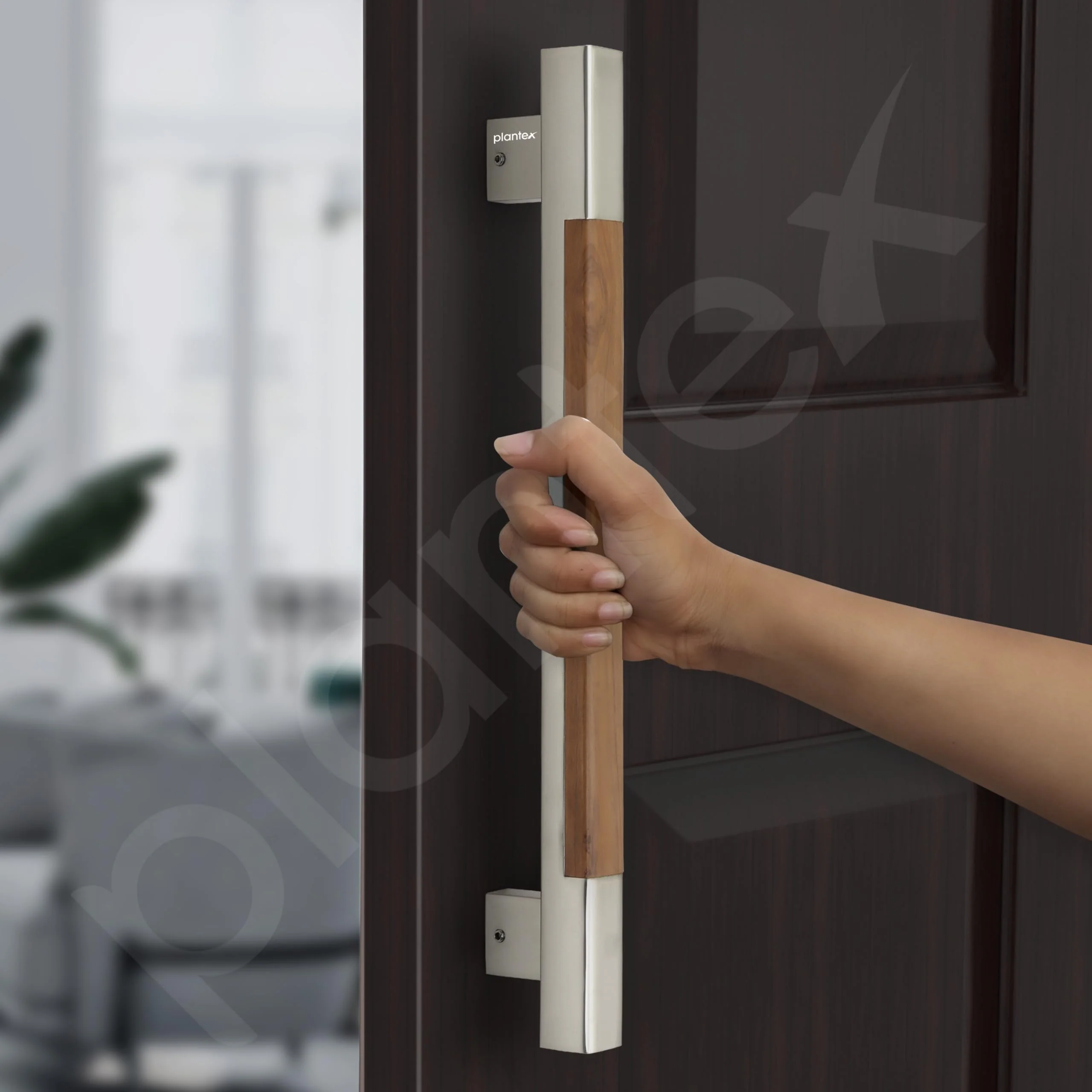 Plantex Main Door Handle/15 Inch Main Door Handle/Glass Door Handle/Wooden Door Handle/Pull-Push Door Handle/Door Accessories - Pack of 1 (S-604-Satin and Wood) - 3 Years Warranty - Image 6