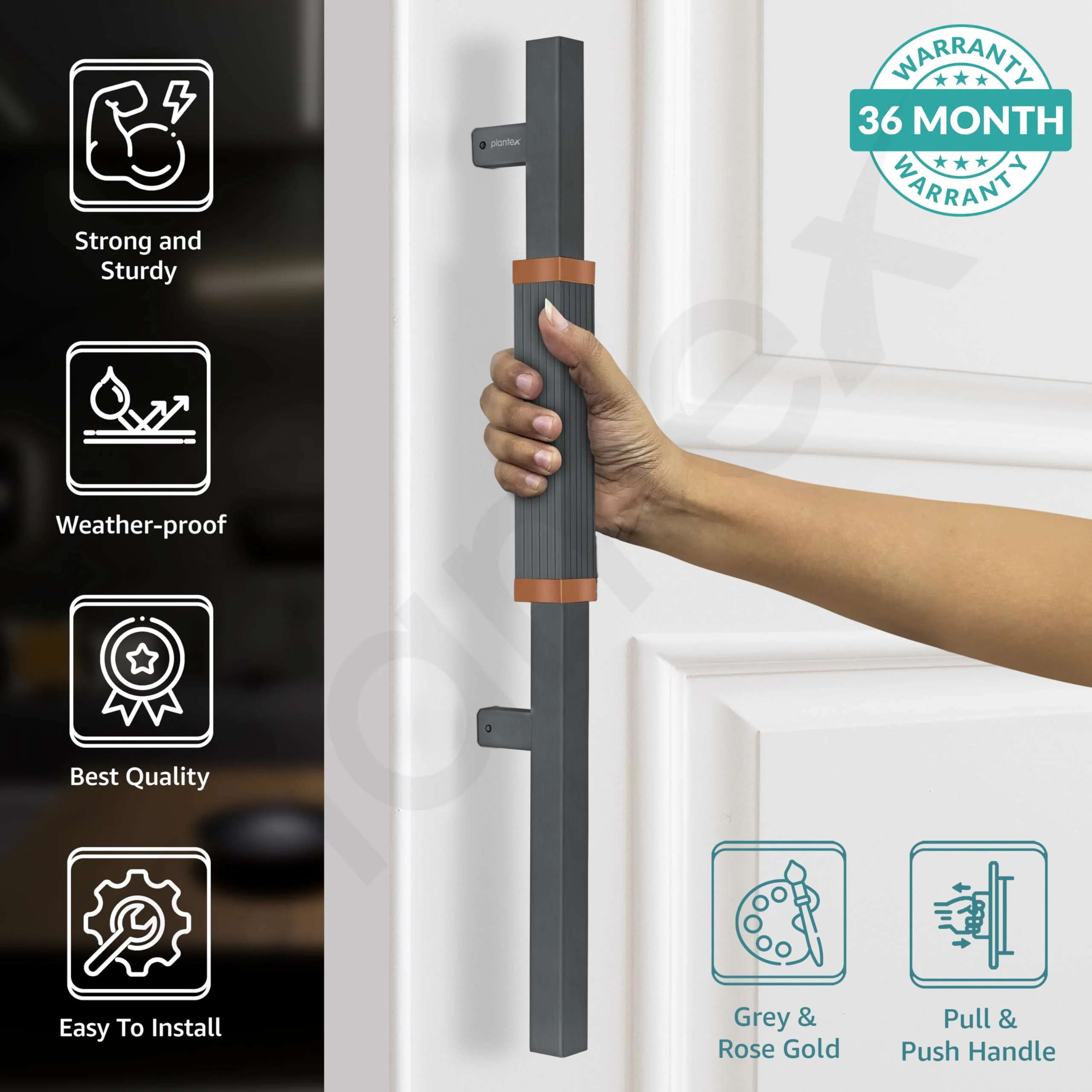 Plantex 20.5 Inch Main Door Handle/Aluminium Door Handle/Pull-Push Door Handle/Door Accessories (Pack of 1, Rose Gold, Grey) - Image 2