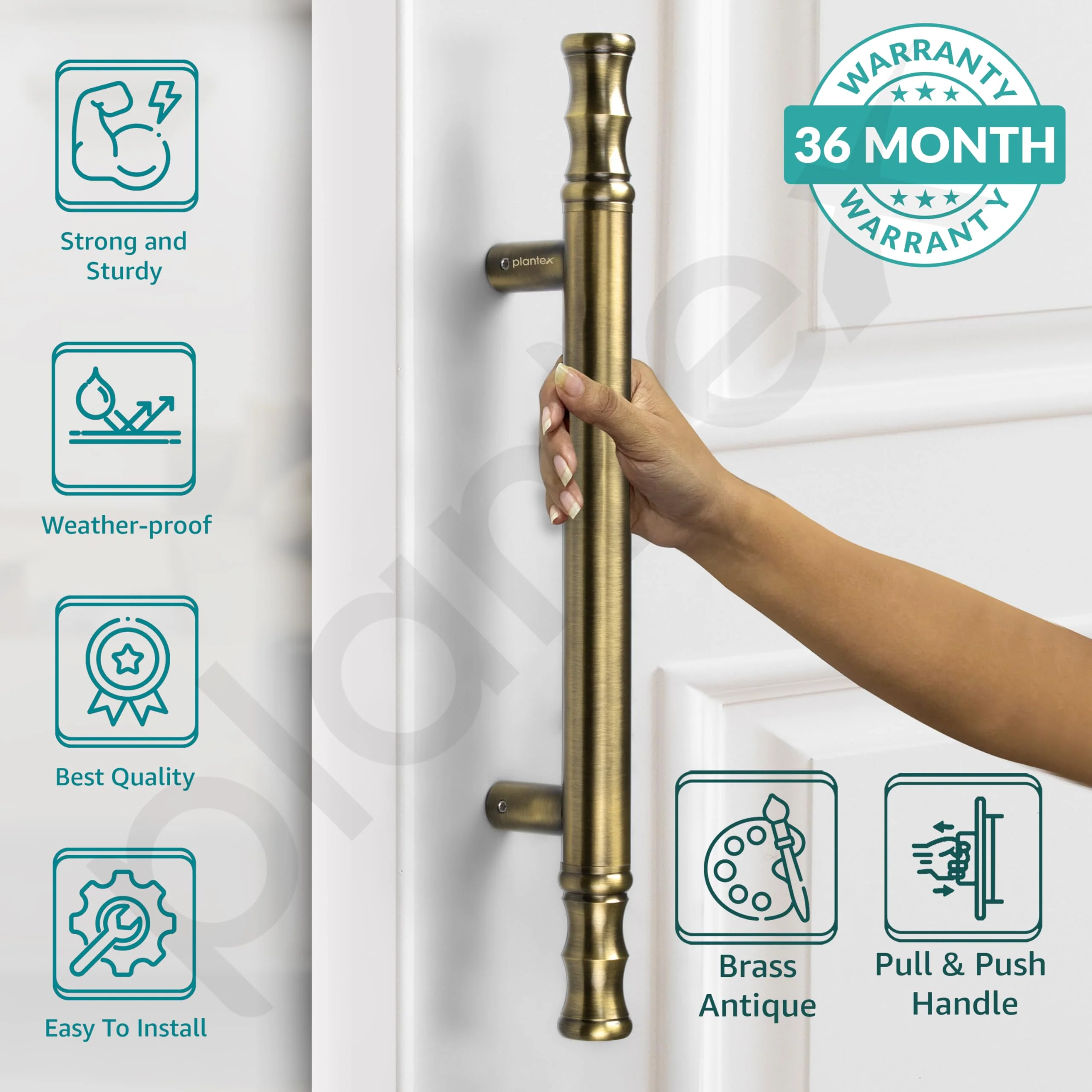 Plantex Main Door Handle/Door & Home Decore/14 Inch Main Door Handle/Pull-Push Handle - Pack of 1 (Brass Antique) - Image 2