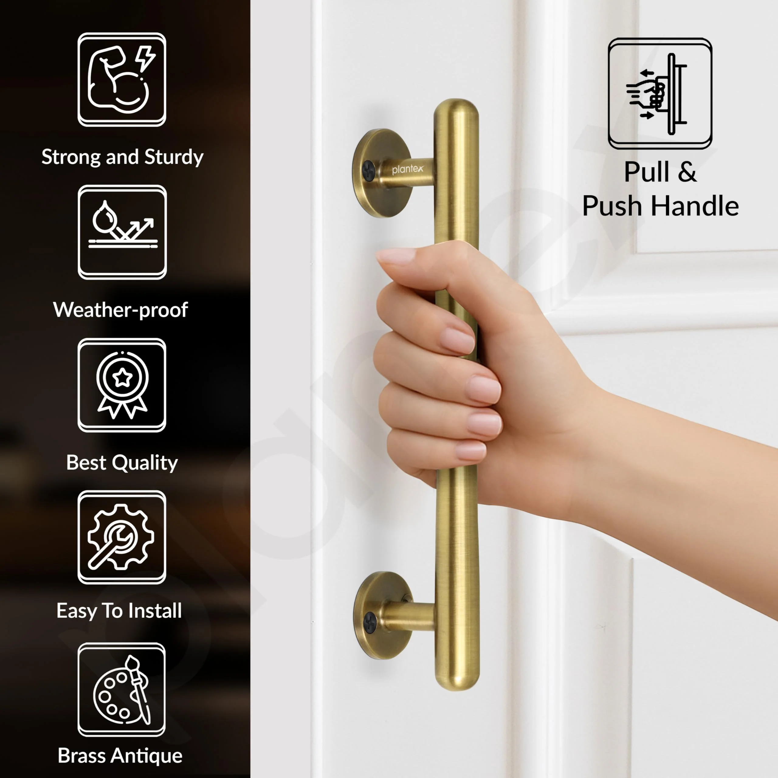 Plantex Main Door Handle/Stainless Steel Handle for Door/8 Inch Pull-Push Handle/3 Years Warranty Pack of 1 (S-142, Brass Antique) - Image 3