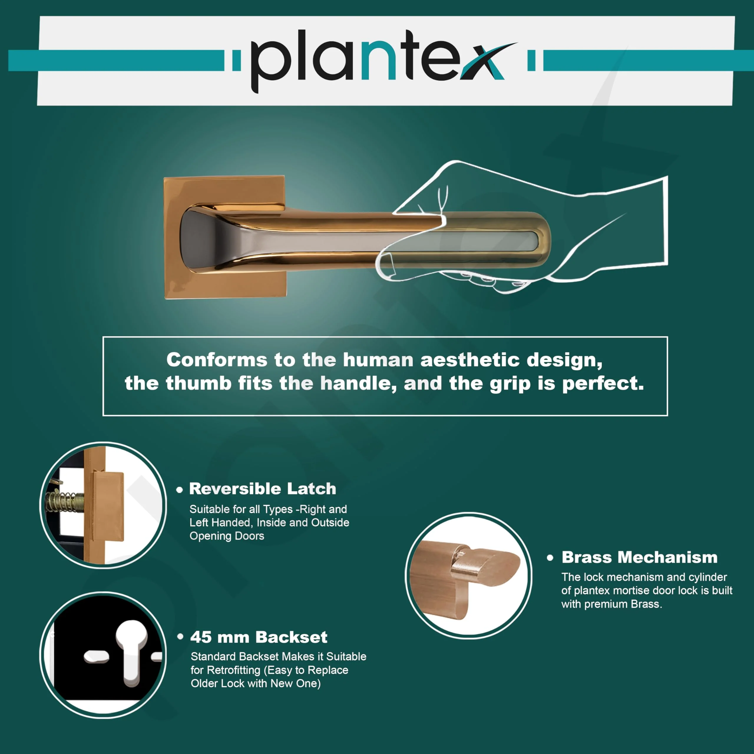 Plantex Main Door Lock for Home with 3 Years of Warranty/Mortise Locks for Door - Main Door Lock Set (PT-007- Rose Gold - Satin Black) - Image 5