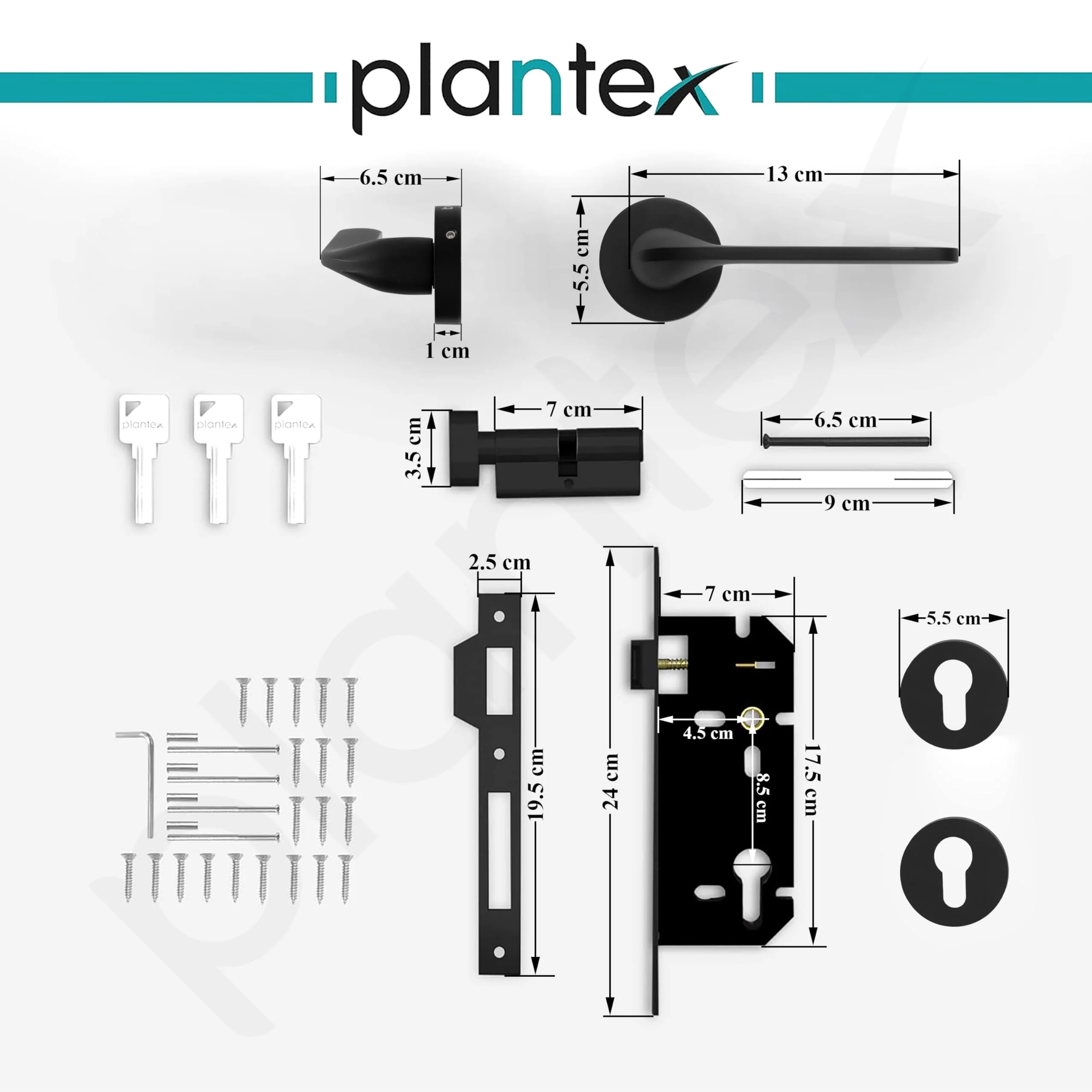 Plantex Main Door Lock/Mortise Lock for Door/Door Lock for Home with Brass Lock Body & Cylinder (7060 - Z-Black) - Image 3