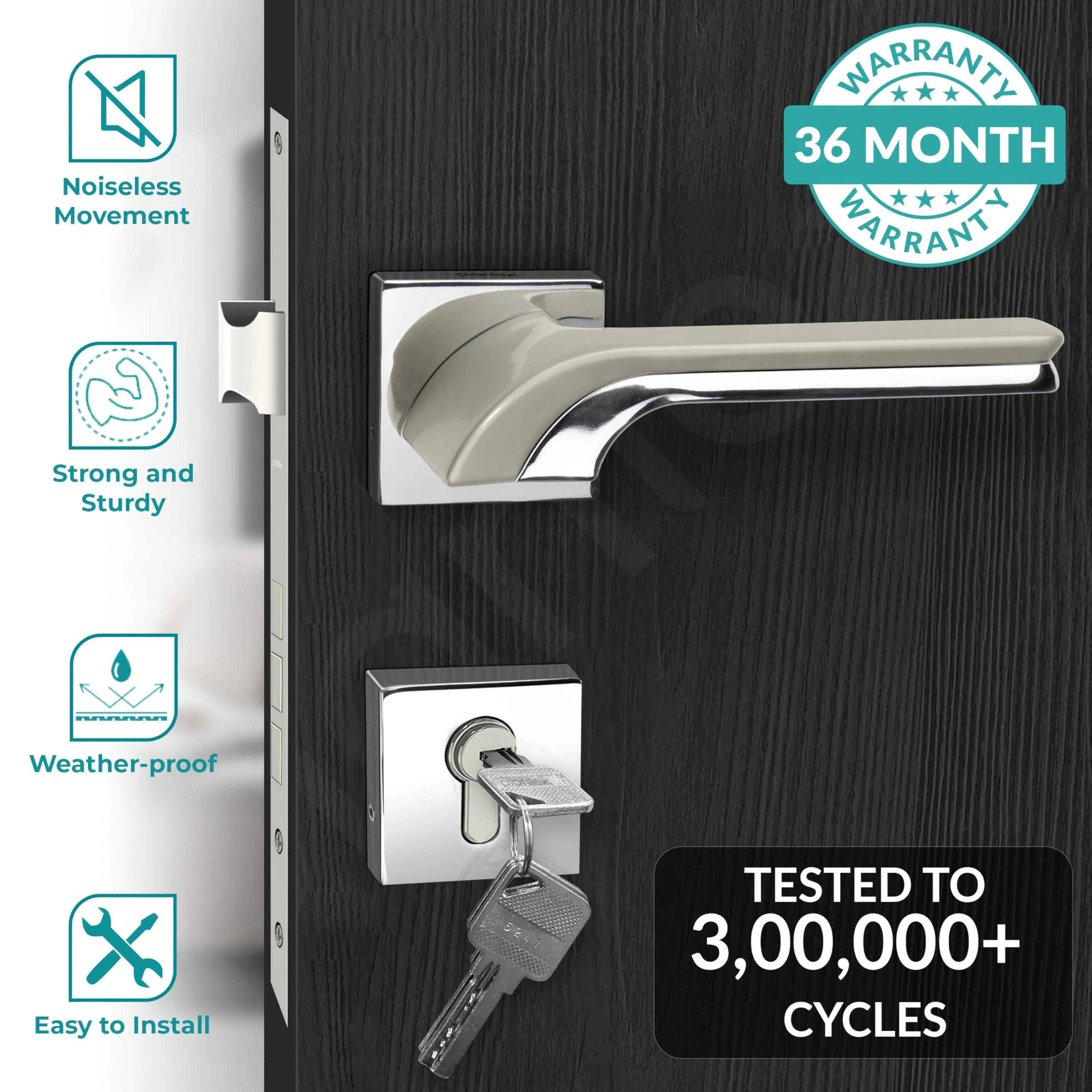 Plantex Main Door Lock/Mortise Lock for Door with 3 Years of Warranty - Robust Door Lock for Home with Brass Lock Body & Cylinder (7094 - Satin White & Chrome) - Image 2