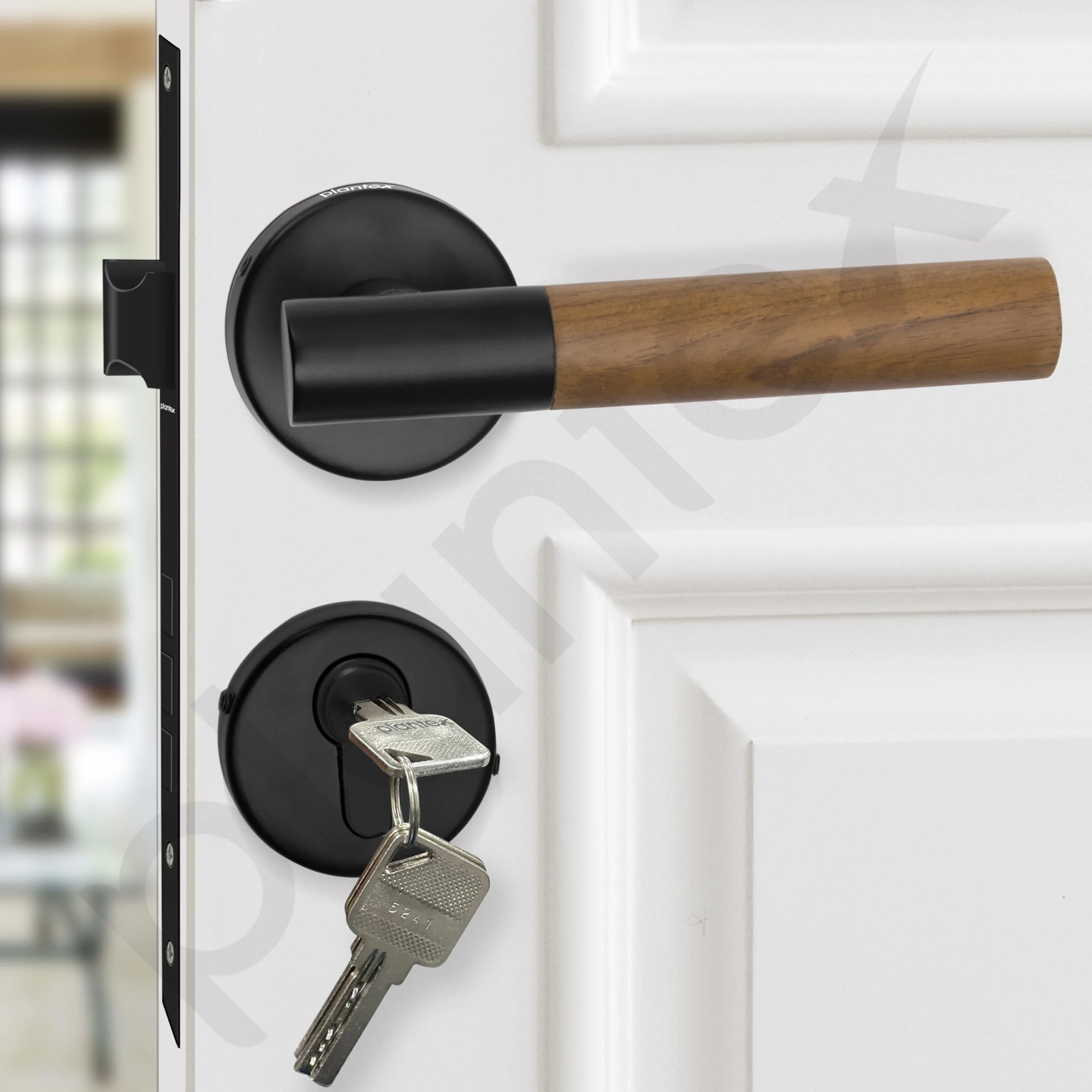 Plantex Main Door Lock/Mortise Lock for Door with 3 Years of Warranty - Robust Door Lock for Home with Brass Lock Body & Cylinder (Black & Wood Finish) - Image 7