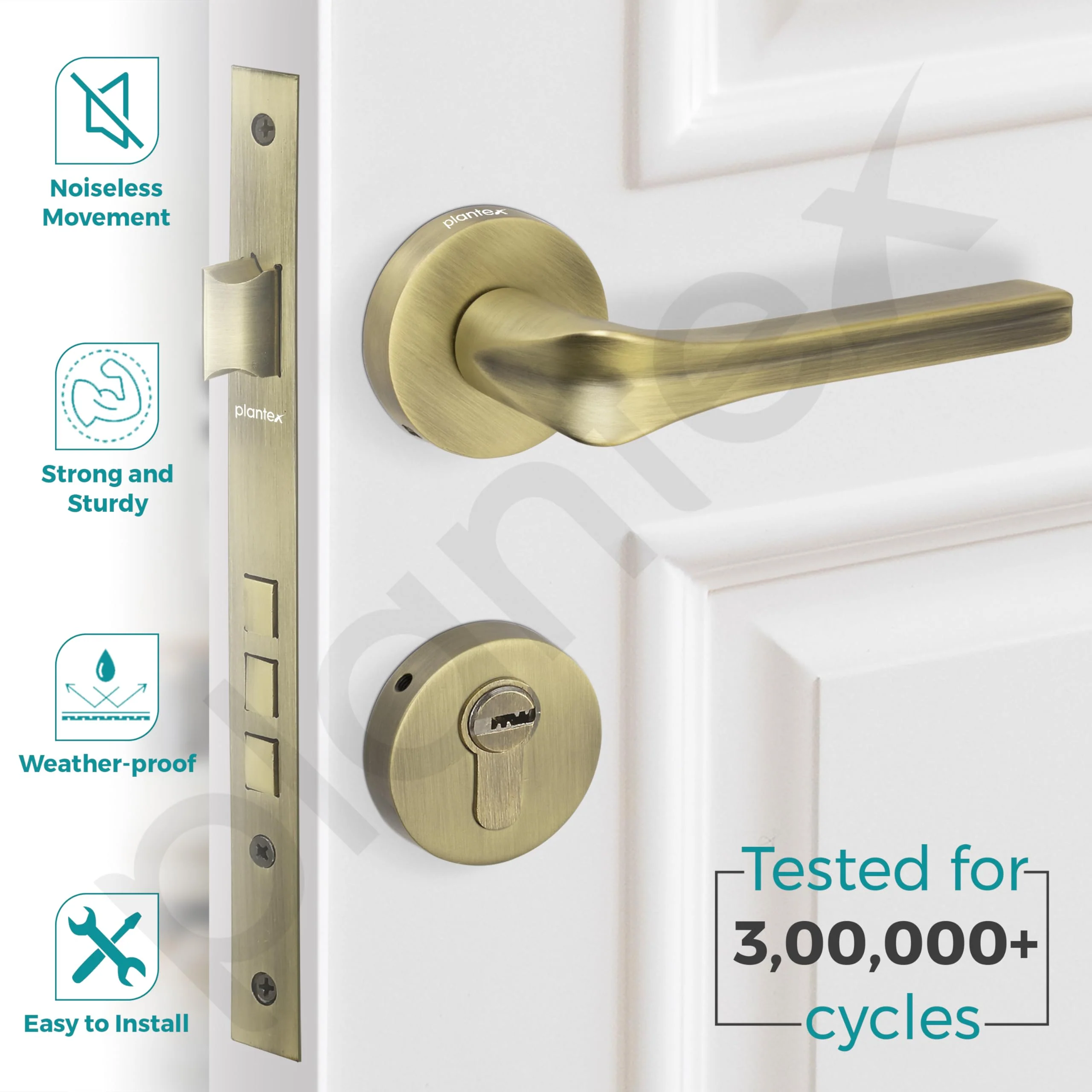 Plantex Main Door Lock/Mortise Lock for Door with 3 Years of Warranty - Robust Door Lock for Home with Brass Lock Body & Cylinder(064- Brass Antique Finish) - Image 2