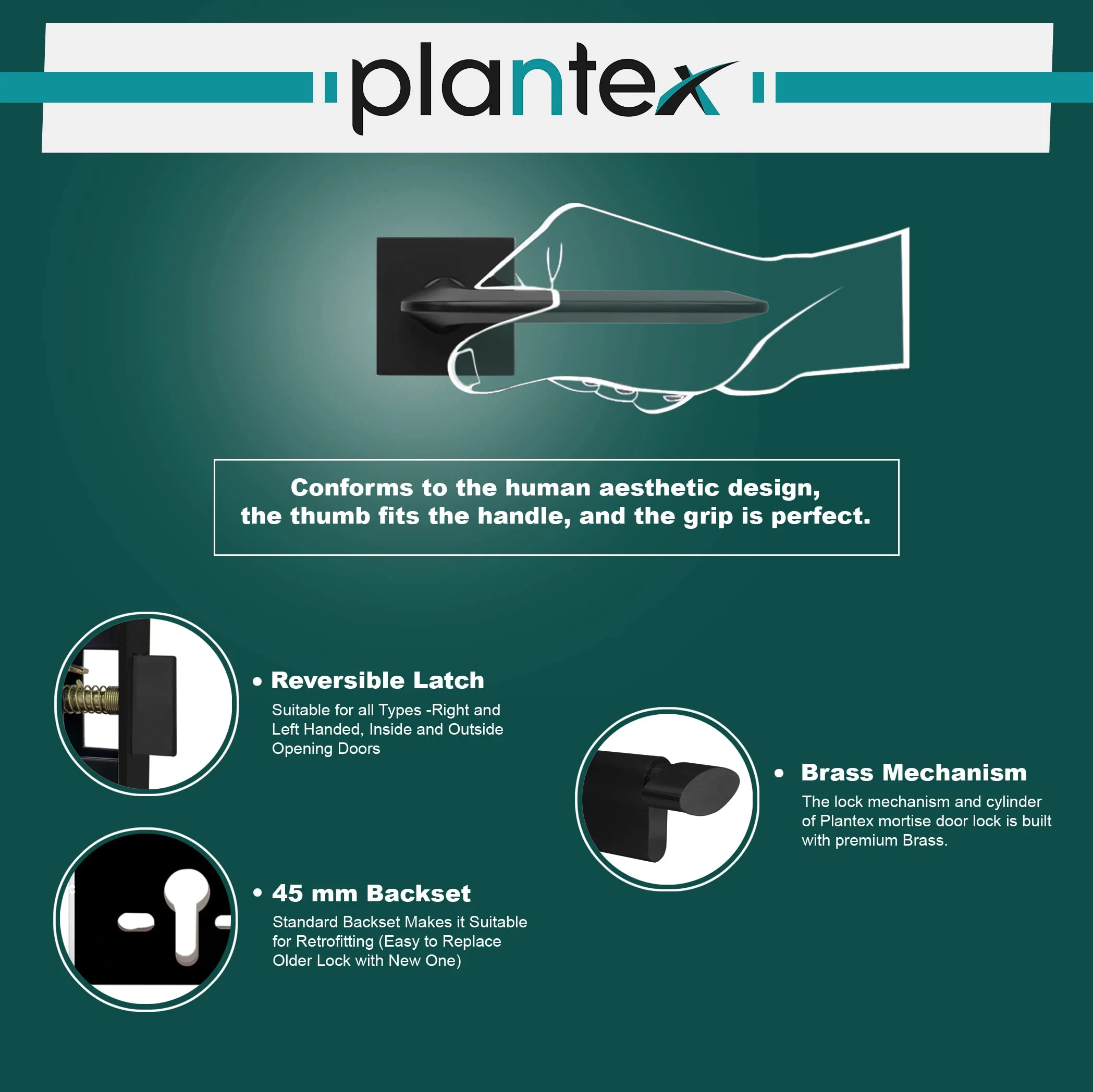Plantex Main Door Lock/Mortise Lock for Door with 3 Years of Warranty - Robust Door Lock for Home with Brass Lock Body & Cylinder(7105 - Black) - Image 7
