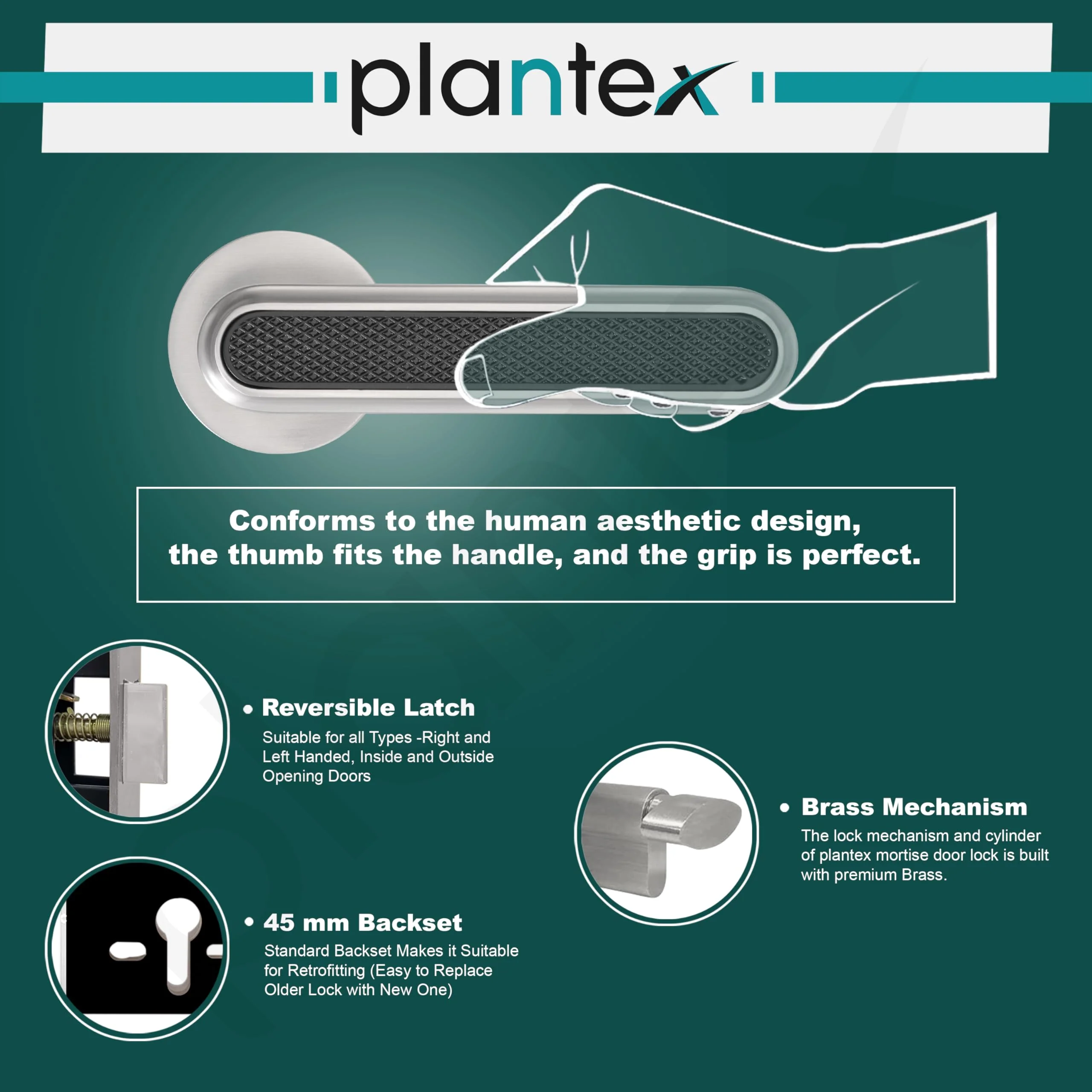 Plantex Main Door Lock/Mortise Lock for Door with 3 Years of Warranty - Robust Door Lock for Home with Brass Lock Body & Cylinder(Satin & Black Finish) - Image 5