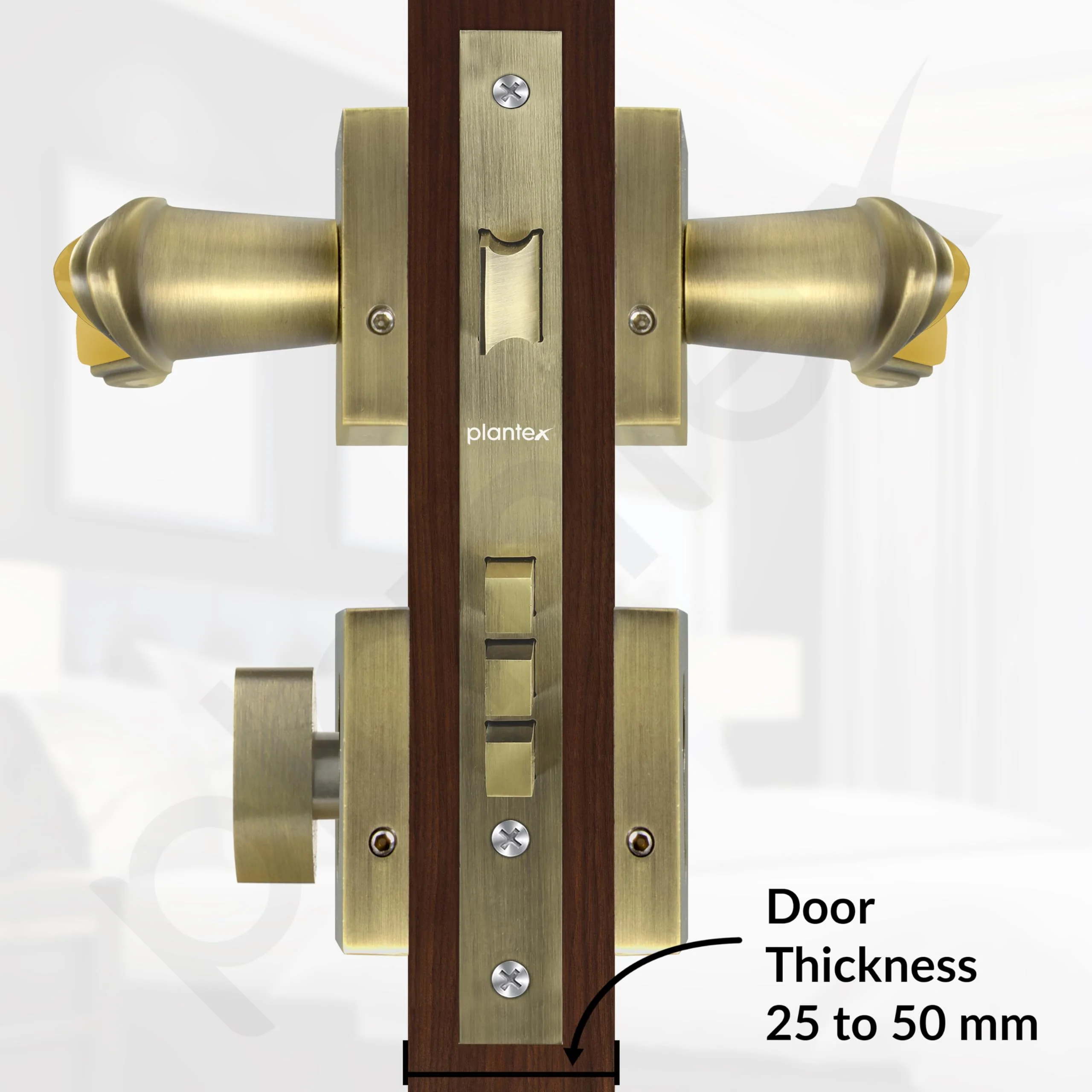 Plantex Main Door Lock/Mortise Lock for Doors - Robust Door Handle for Home with Brass Locks Body & Cylinder (PT-014, Brass Antique & Gold) - Image 5