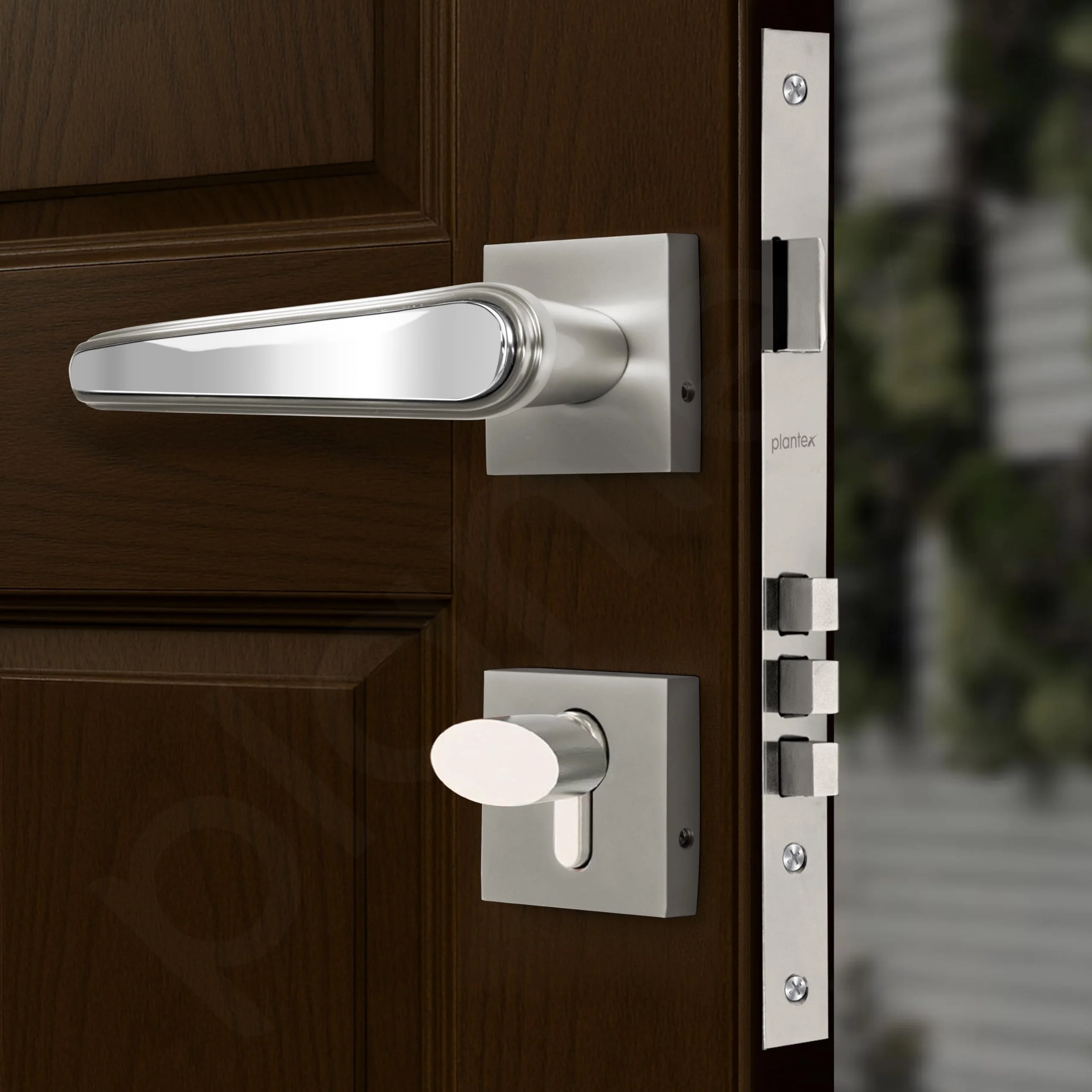 Plantex Main Door Lock/Mortise Lock for Doors - Robust Door Handle for Home with Brass Locks Body & Cylinder (PT-014, Satin & Chrome) - Image 4