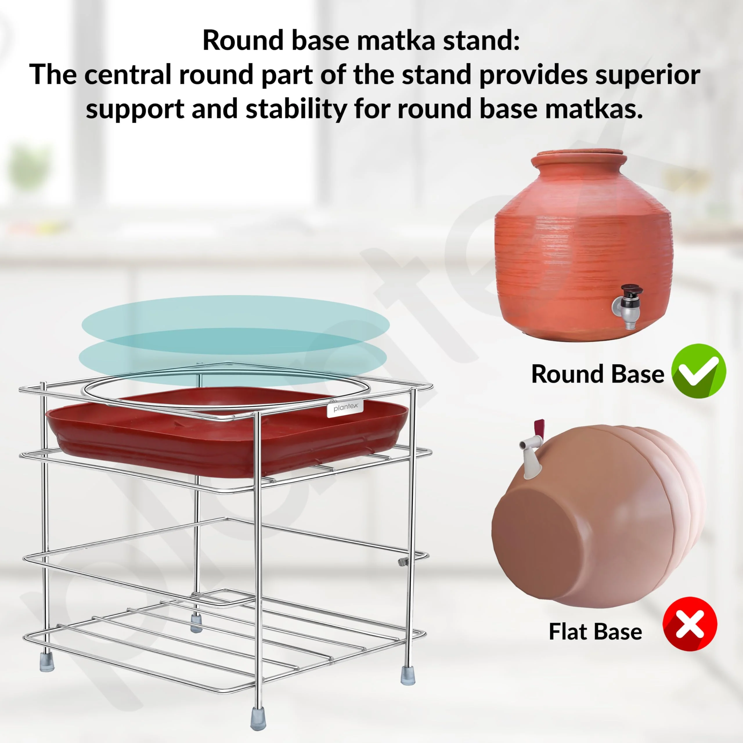Plantex Matka Freestanding Stand/Stainless Steel 2-Tier Matka Stands For Kitchen/Round Pot Tiered Shelf Stand For Kitchen Utensils With Tray - (1185, Chrome) - Image 4