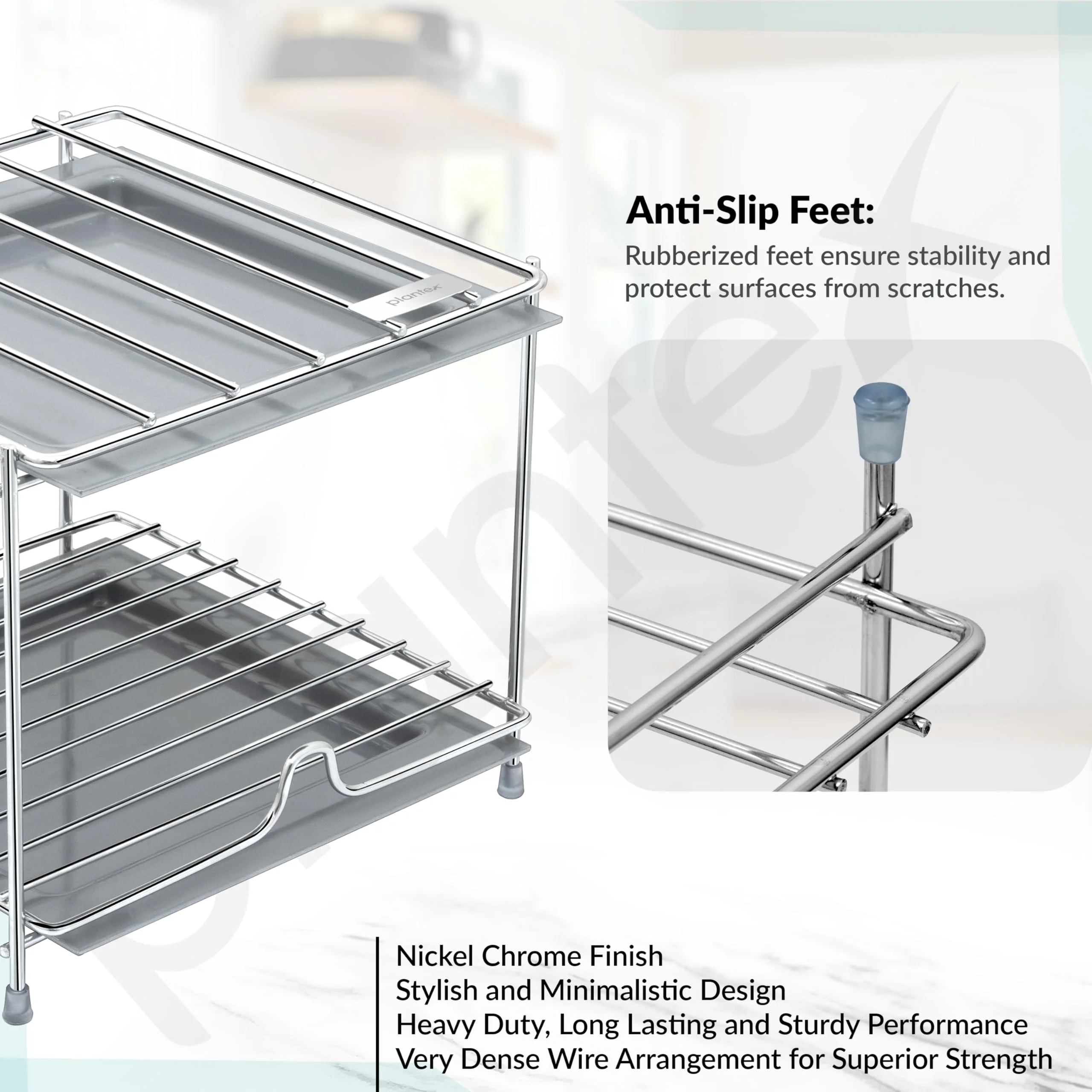 Plantex Matka Stand/Stainless Steel 2-Tier Matka Stand for Kitchen/Square Water Pot with Tray - 8 X 7.5 inch (Chrome) - Image 5